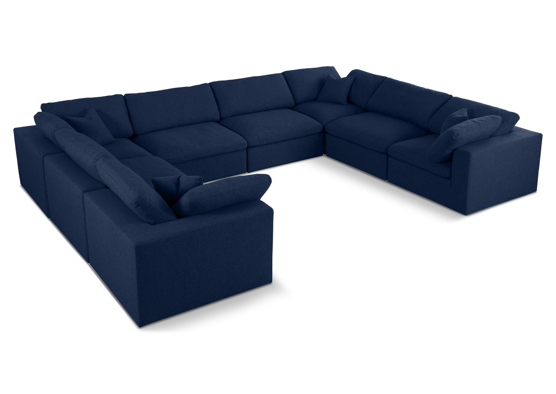 Serene Navy Linen Textured Fabric Deluxe Comfort Modular Sectional,Meridian Furniture