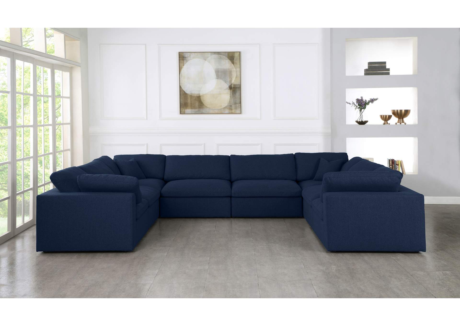 Serene Navy Linen Textured Fabric Deluxe Comfort Modular Sectional,Meridian Furniture