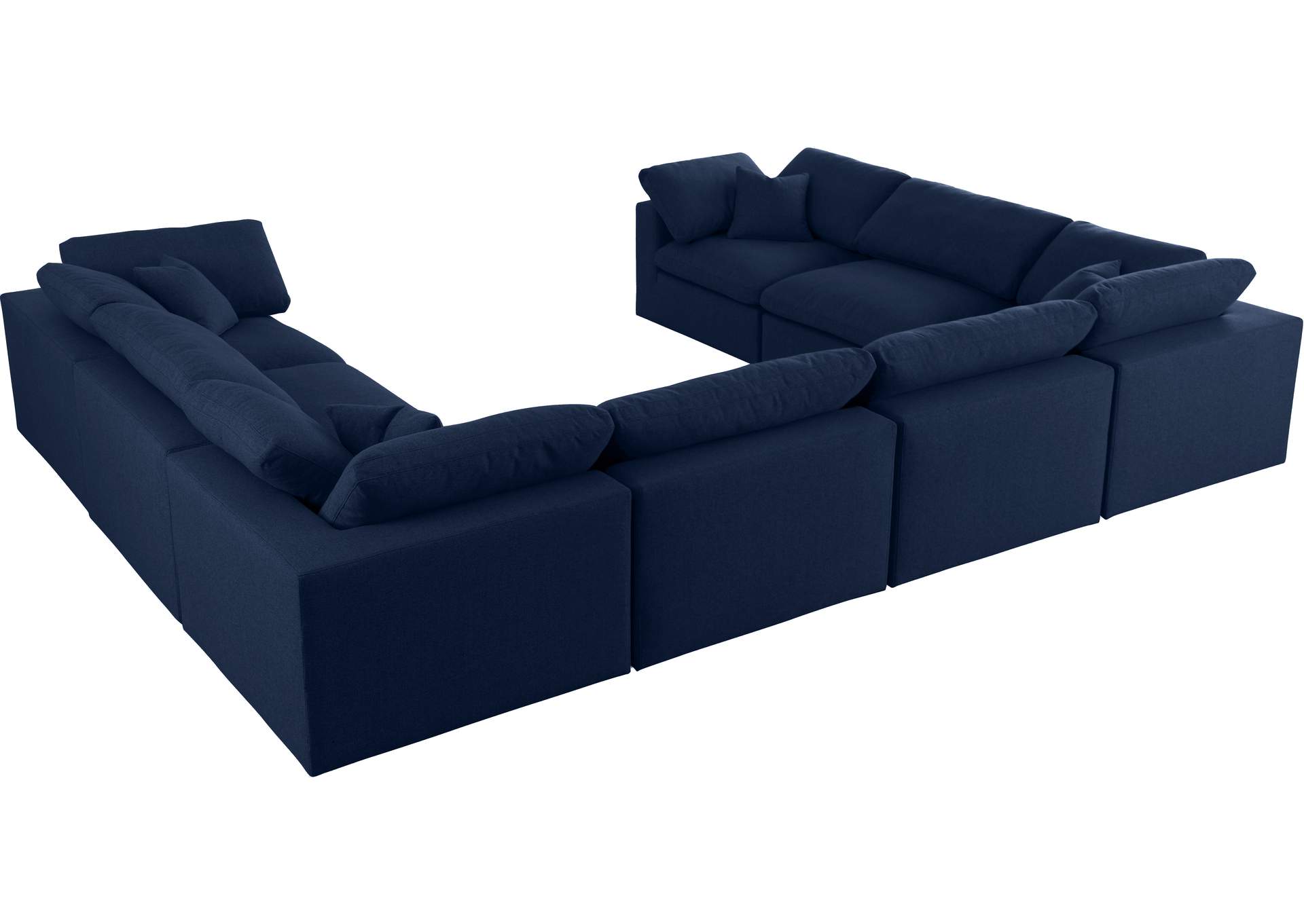 Serene Navy Linen Textured Fabric Deluxe Comfort Modular Sectional,Meridian Furniture