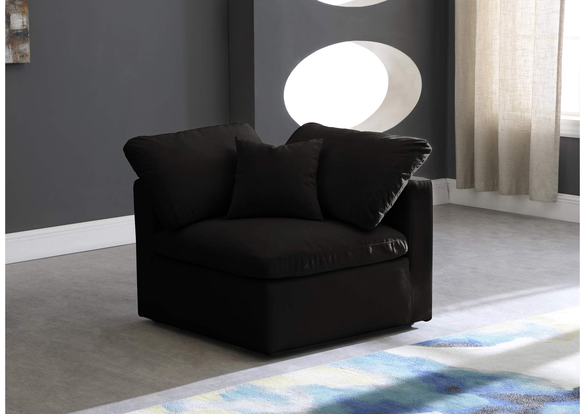 Plush Black Velvet Standard Cloud Modular Corner Chair,Meridian Furniture