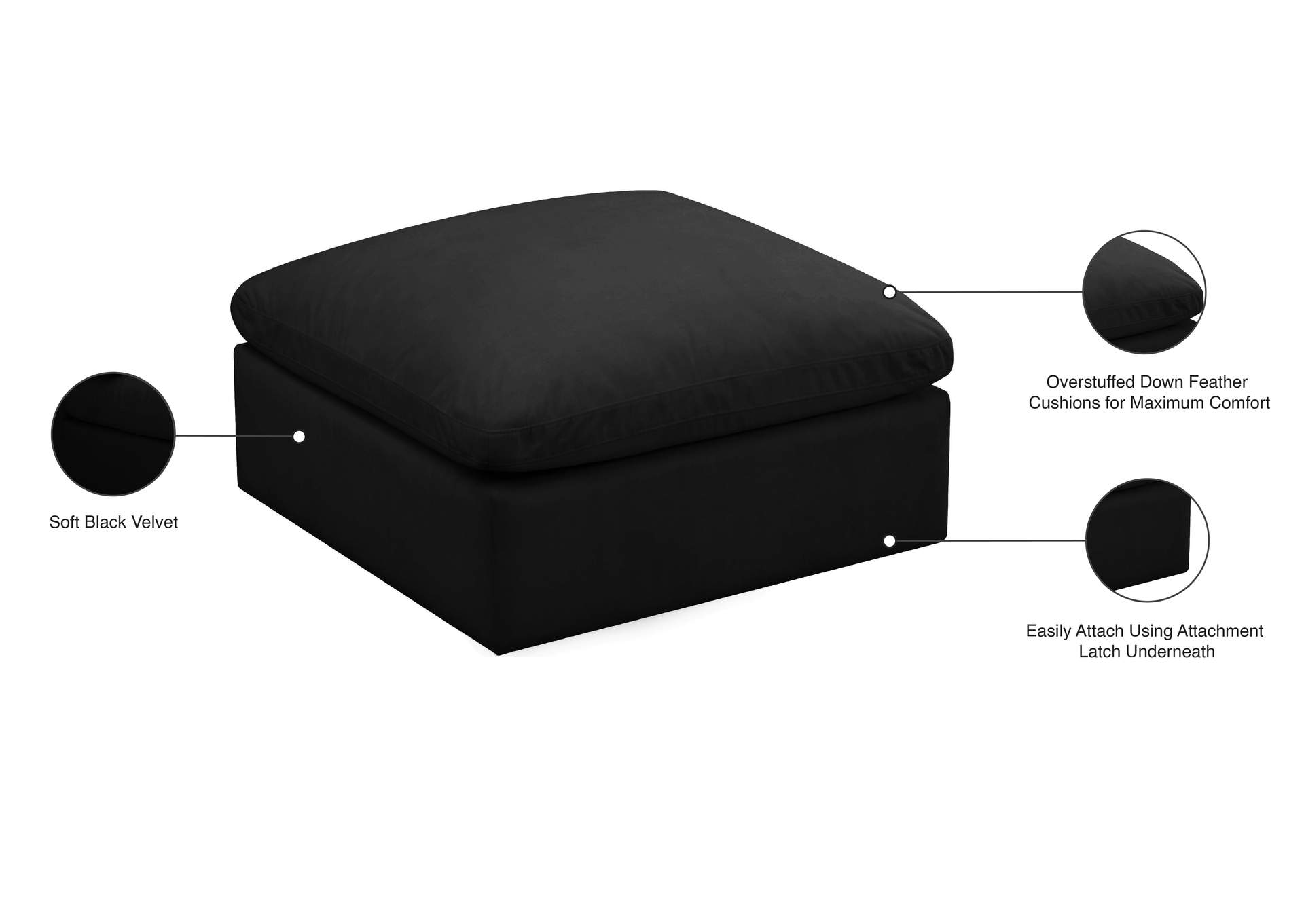 Plush Black Velvet Standard Comfort Modular Ottoman,Meridian Furniture