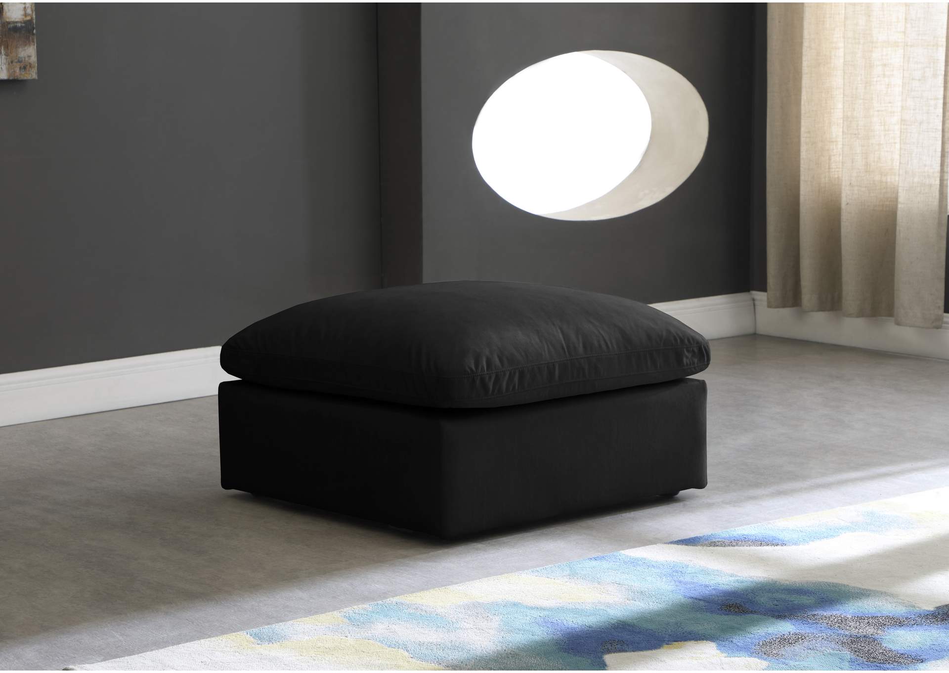 Plush Black Velvet Standard Comfort Modular Ottoman,Meridian Furniture