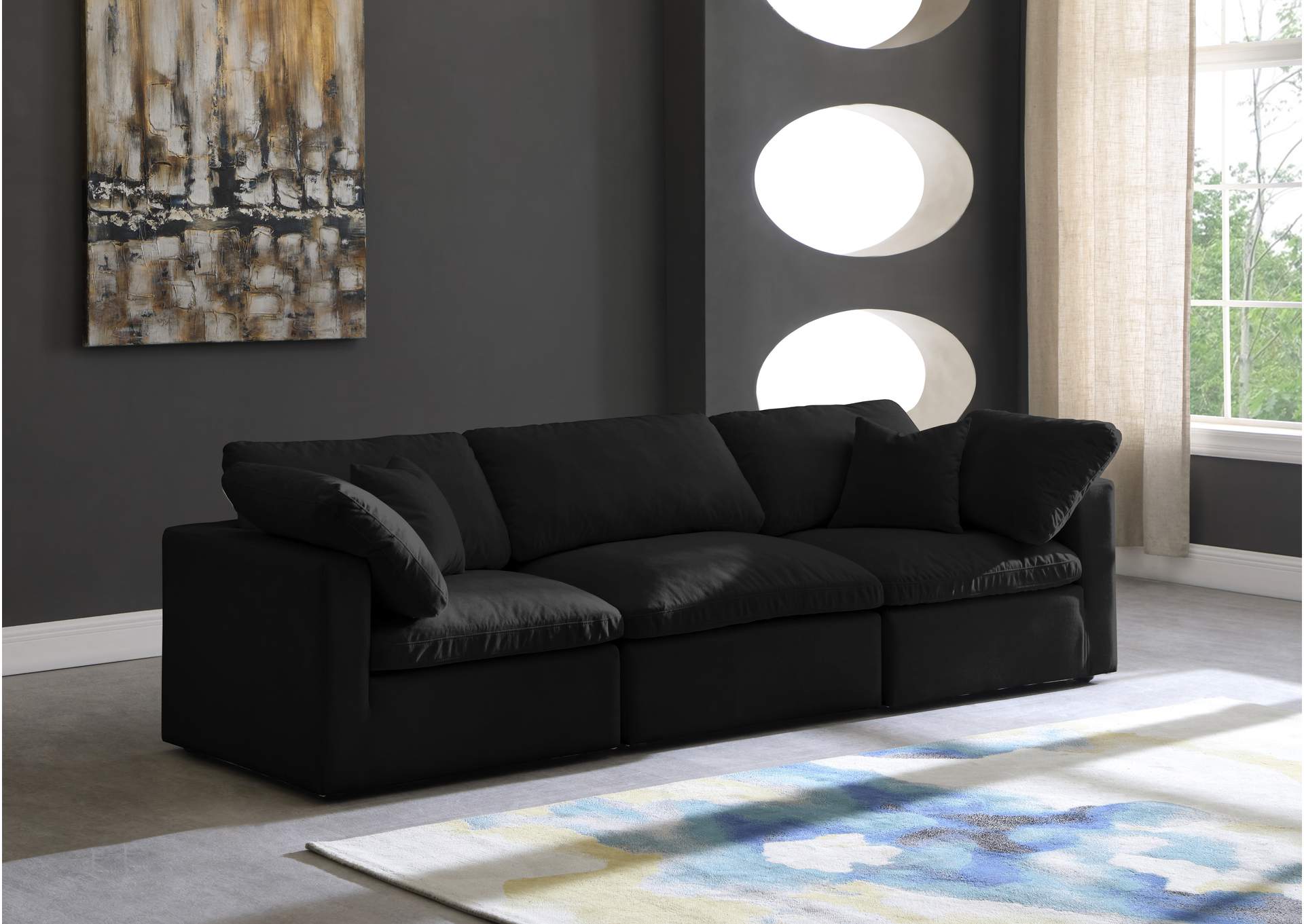 Plush Black Velvet Standard Comfort Modular Sofa,Meridian Furniture