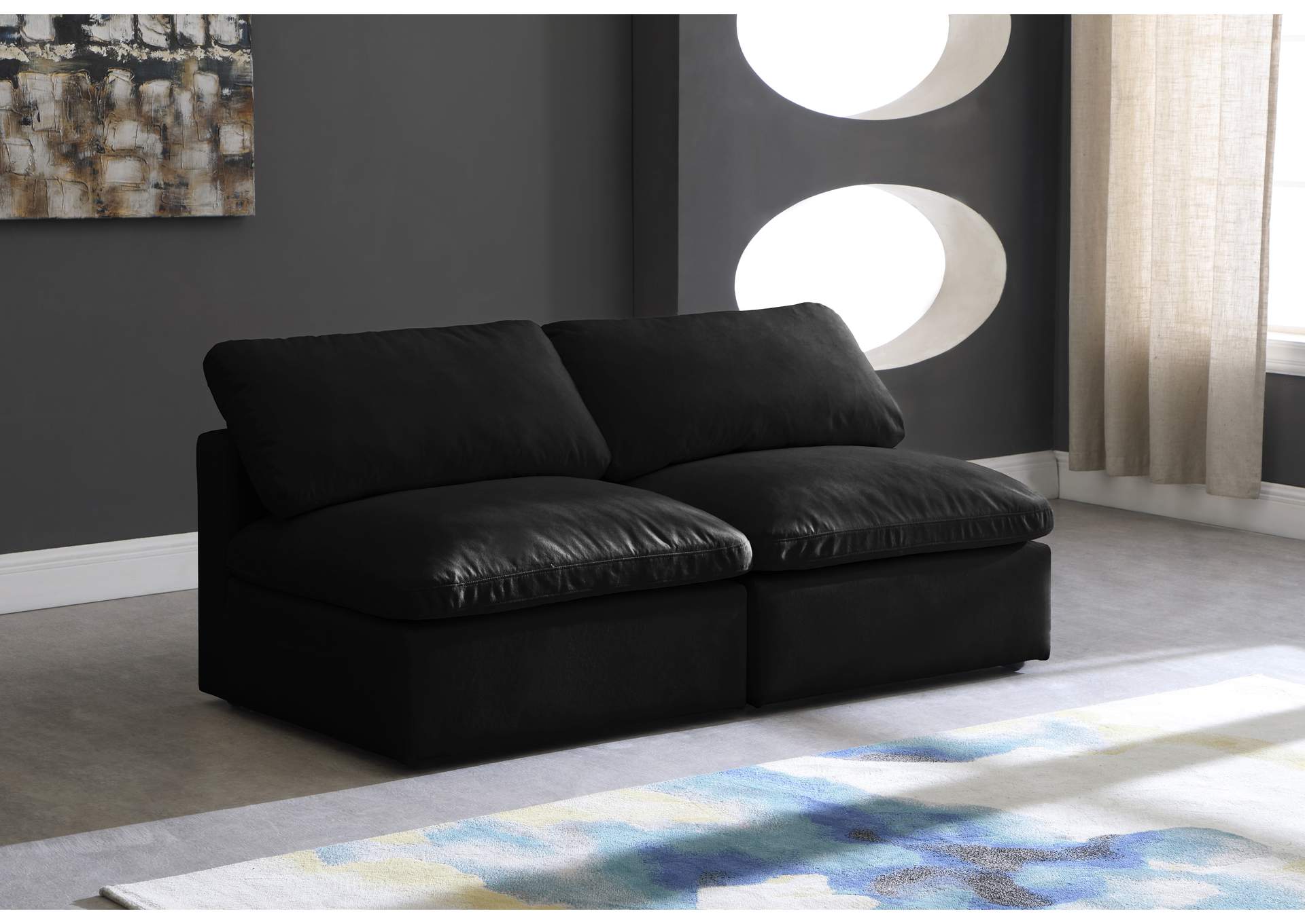 Plush Black Velvet Standard Comfort Modular Sofa,Meridian Furniture