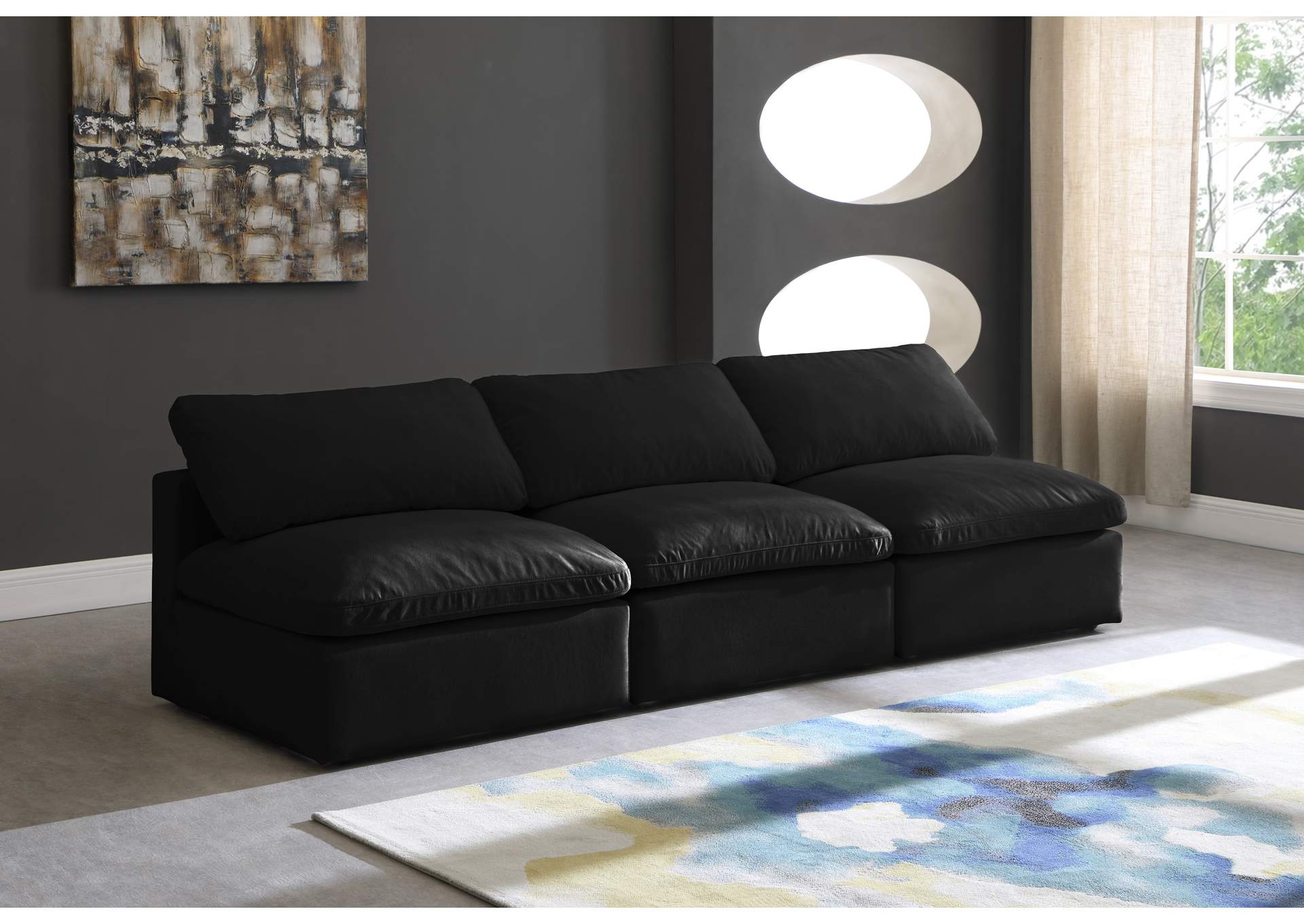 Plush Black Velvet Standard Comfort Modular Sofa,Meridian Furniture