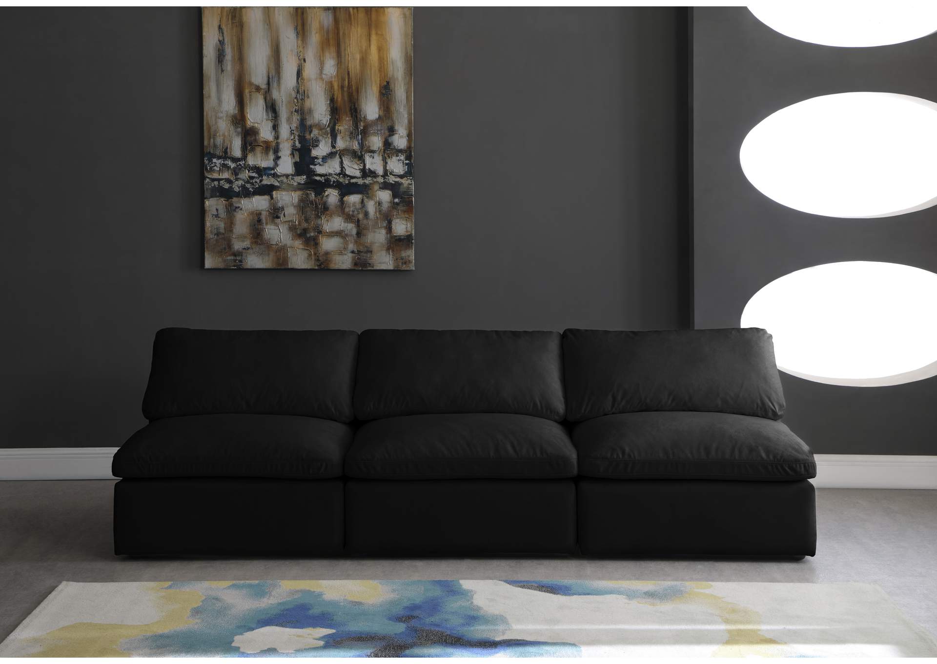 Plush Black Velvet Standard Comfort Modular Sofa,Meridian Furniture