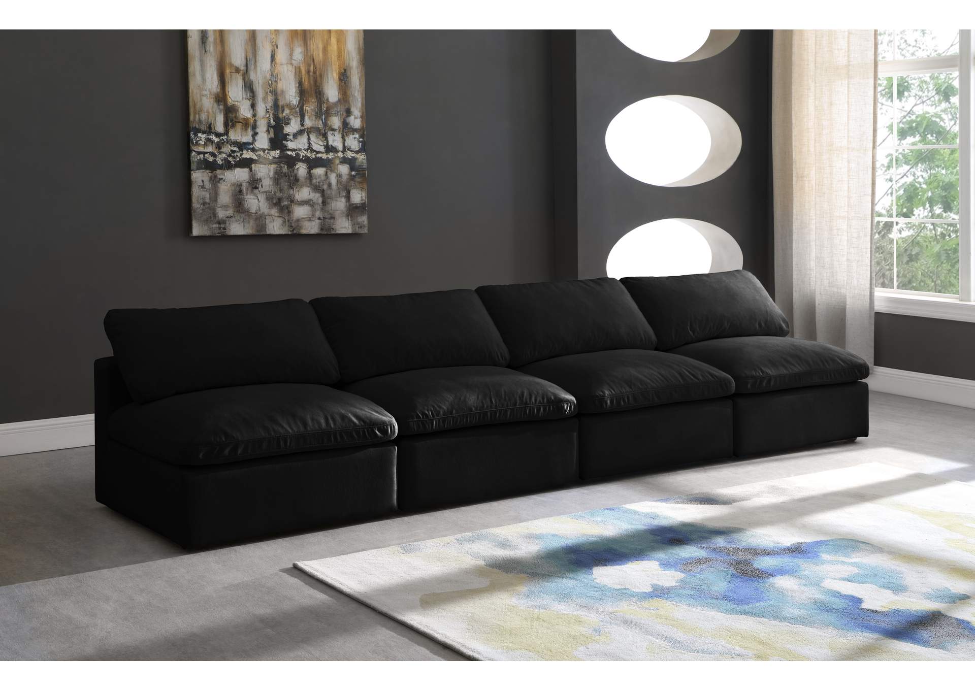 Plush Black Velvet Standard Comfort Modular Sofa,Meridian Furniture