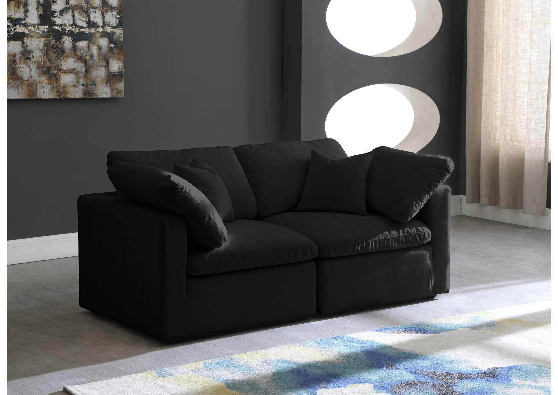 Plush Black Velvet Standard Comfort Modular Sofa,Meridian Furniture