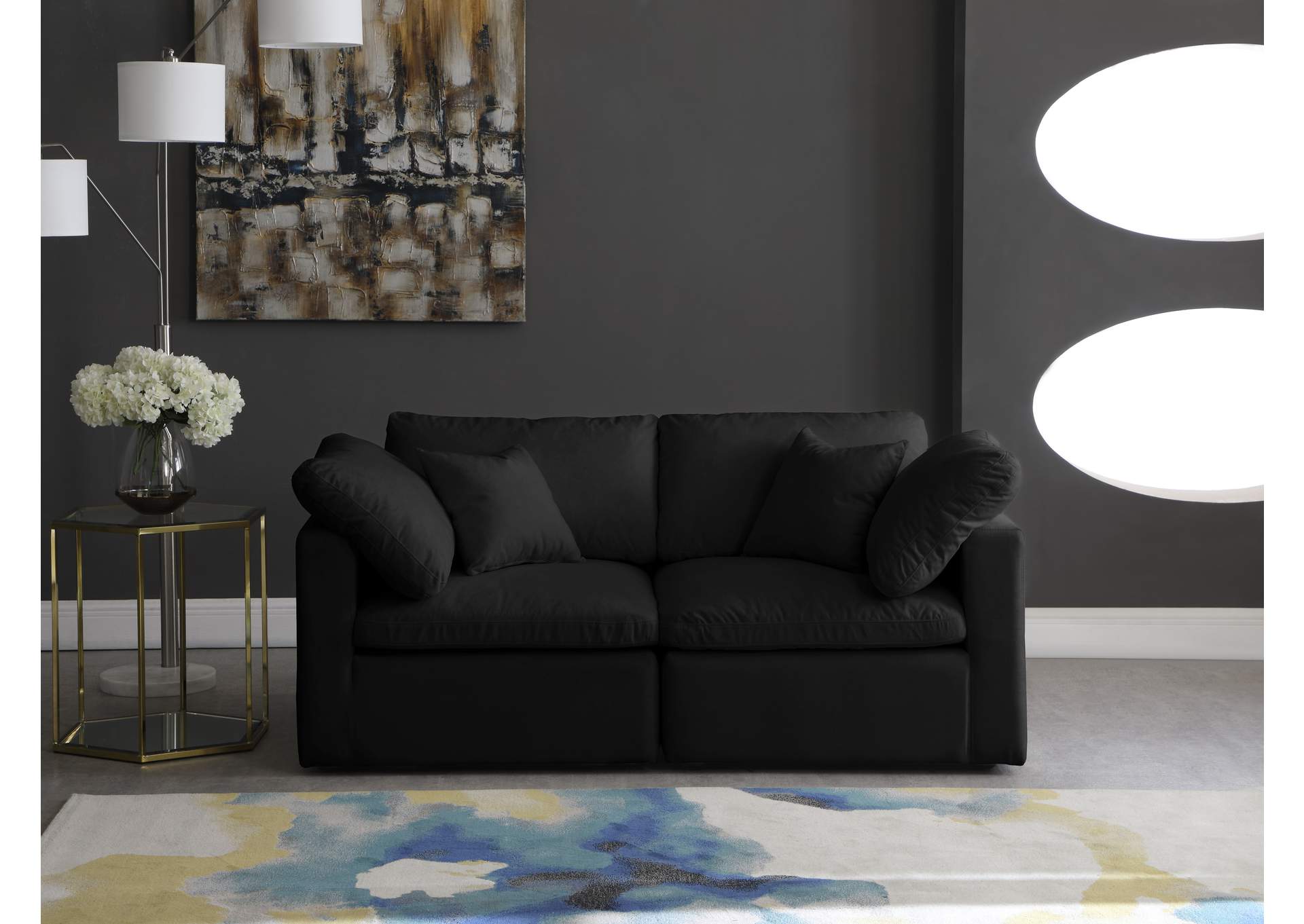 Plush Black Velvet Standard Comfort Modular Sofa,Meridian Furniture