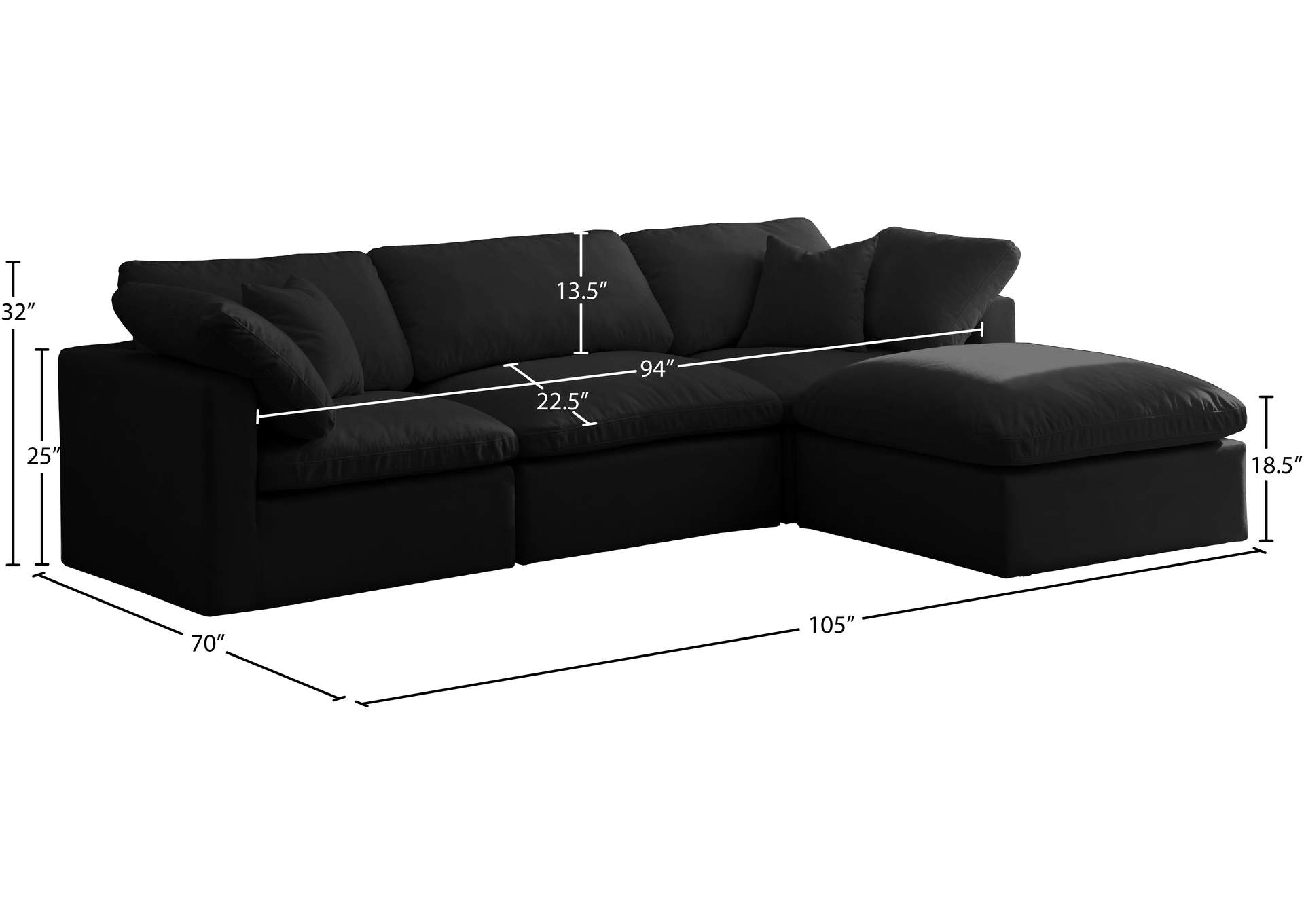 Plush Black Velvet Standard Comfort Modular Sectional,Meridian Furniture