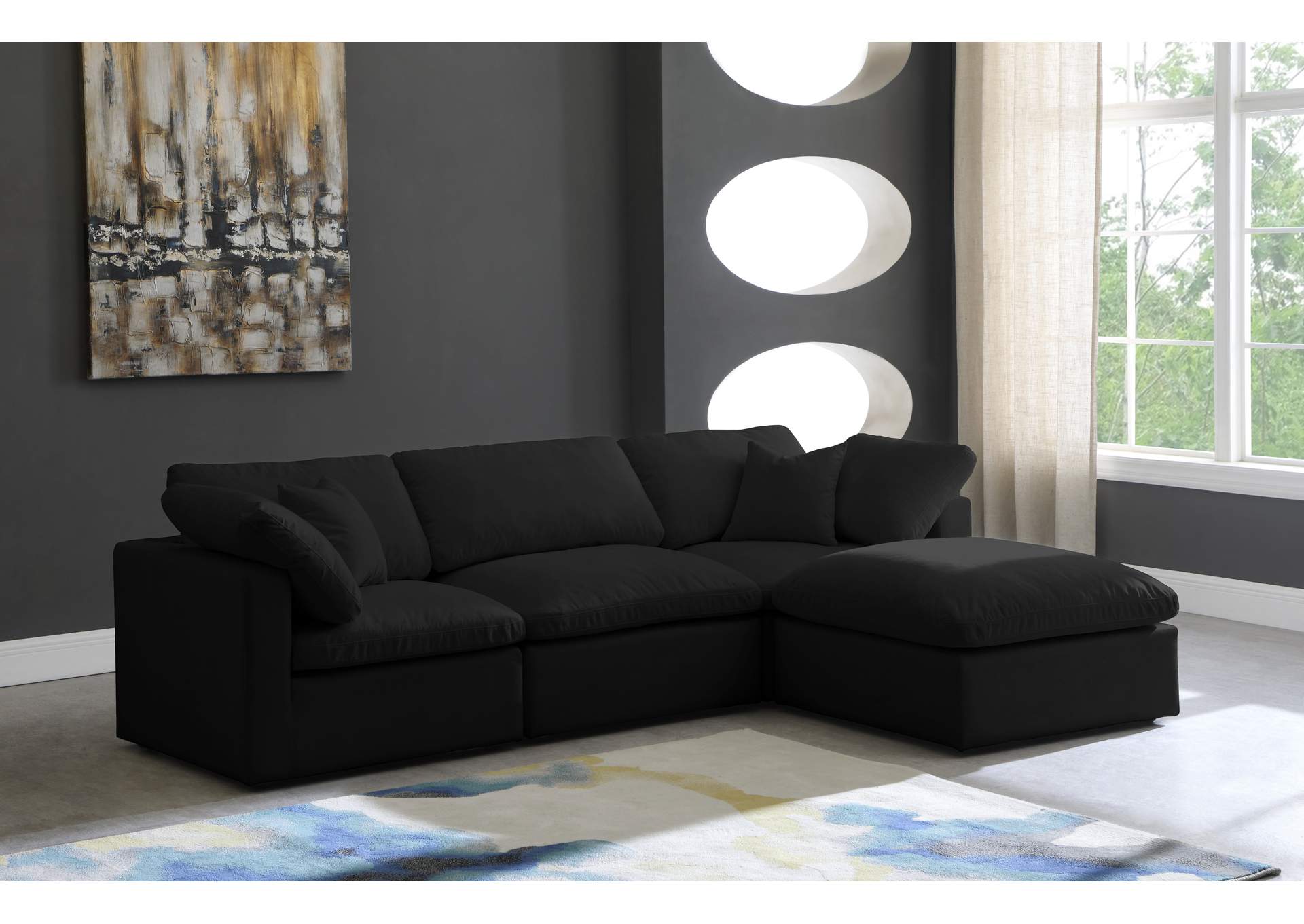 Plush Black Velvet Standard Comfort Modular Sectional,Meridian Furniture