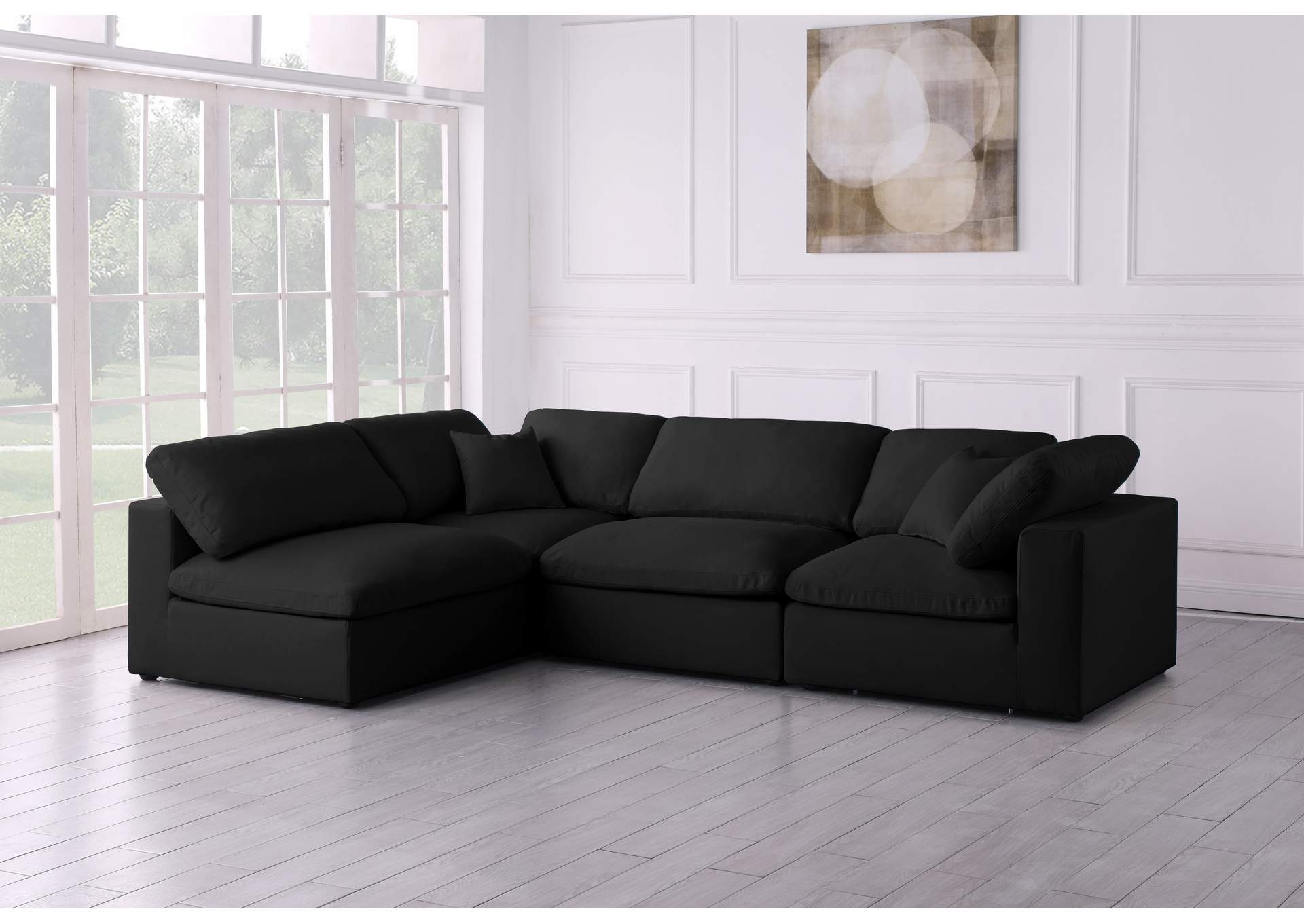 Plush Black Velvet Standard Comfort Modular Sectional,Meridian Furniture