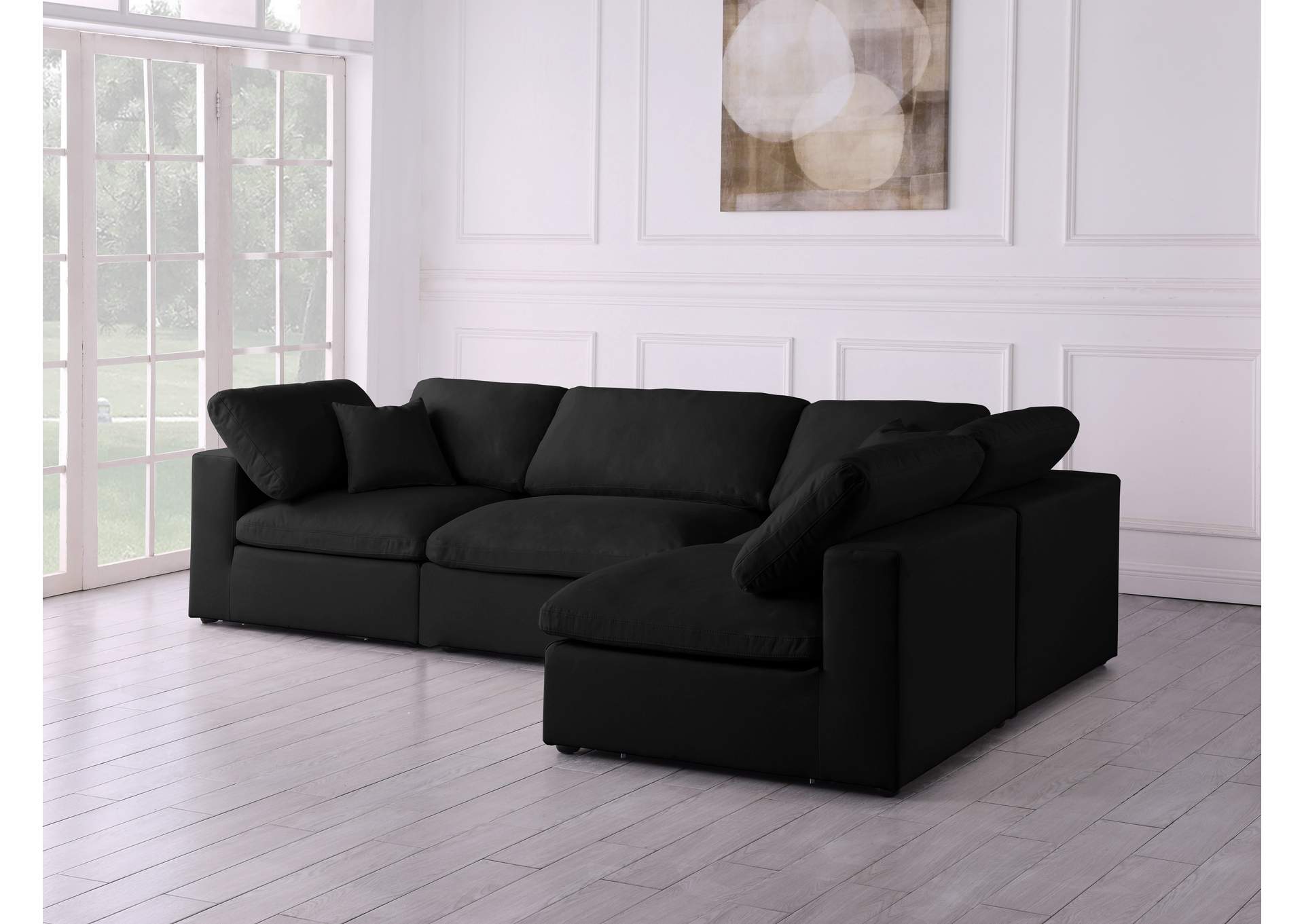 Plush Black Velvet Standard Comfort Modular Sectional,Meridian Furniture