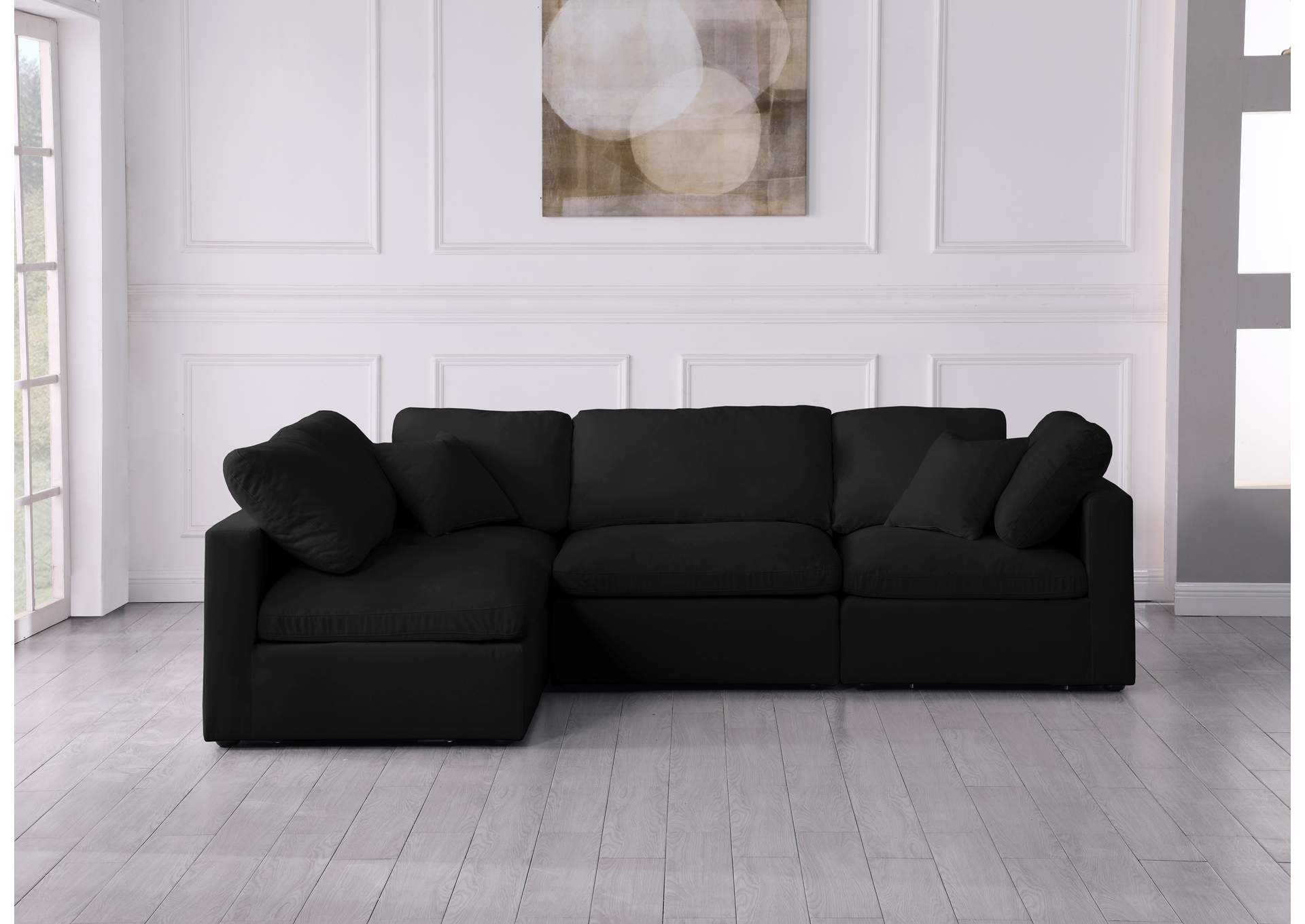 Plush Black Velvet Standard Comfort Modular Sectional,Meridian Furniture