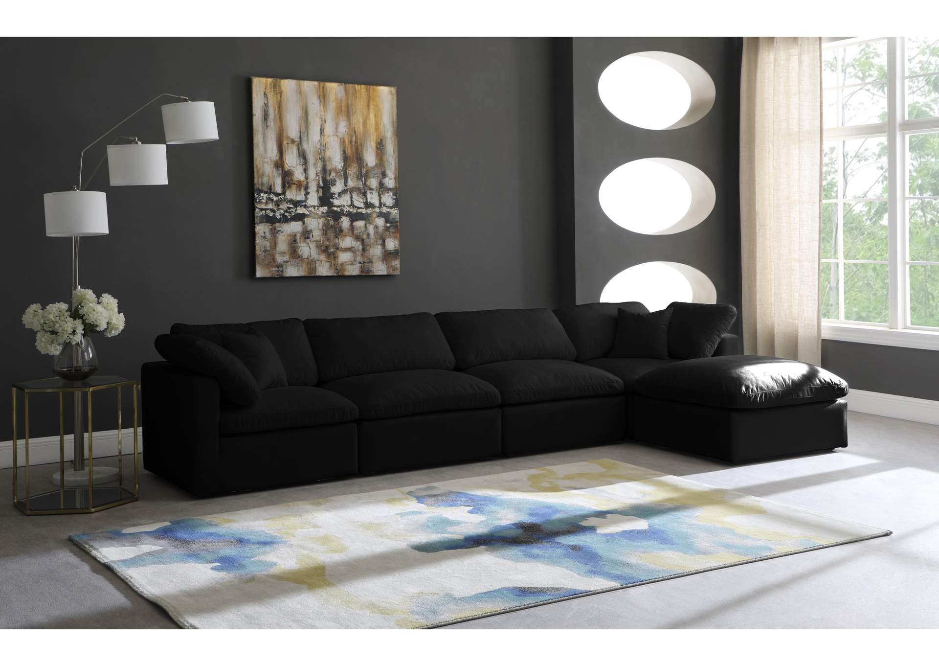 Plush Black Velvet Standard Comfort Modular Sectional,Meridian Furniture