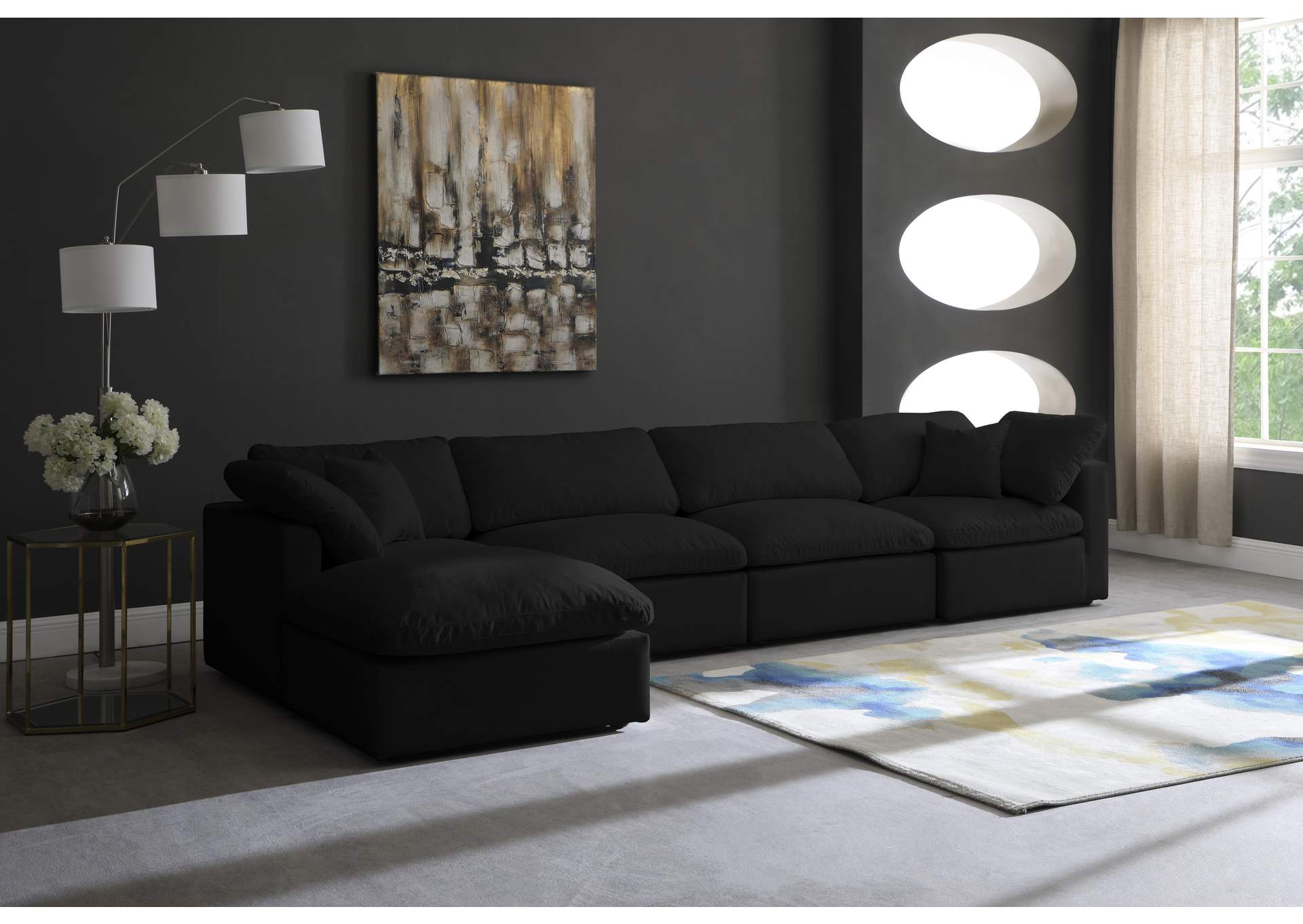 Plush Black Velvet Standard Comfort Modular Sectional,Meridian Furniture