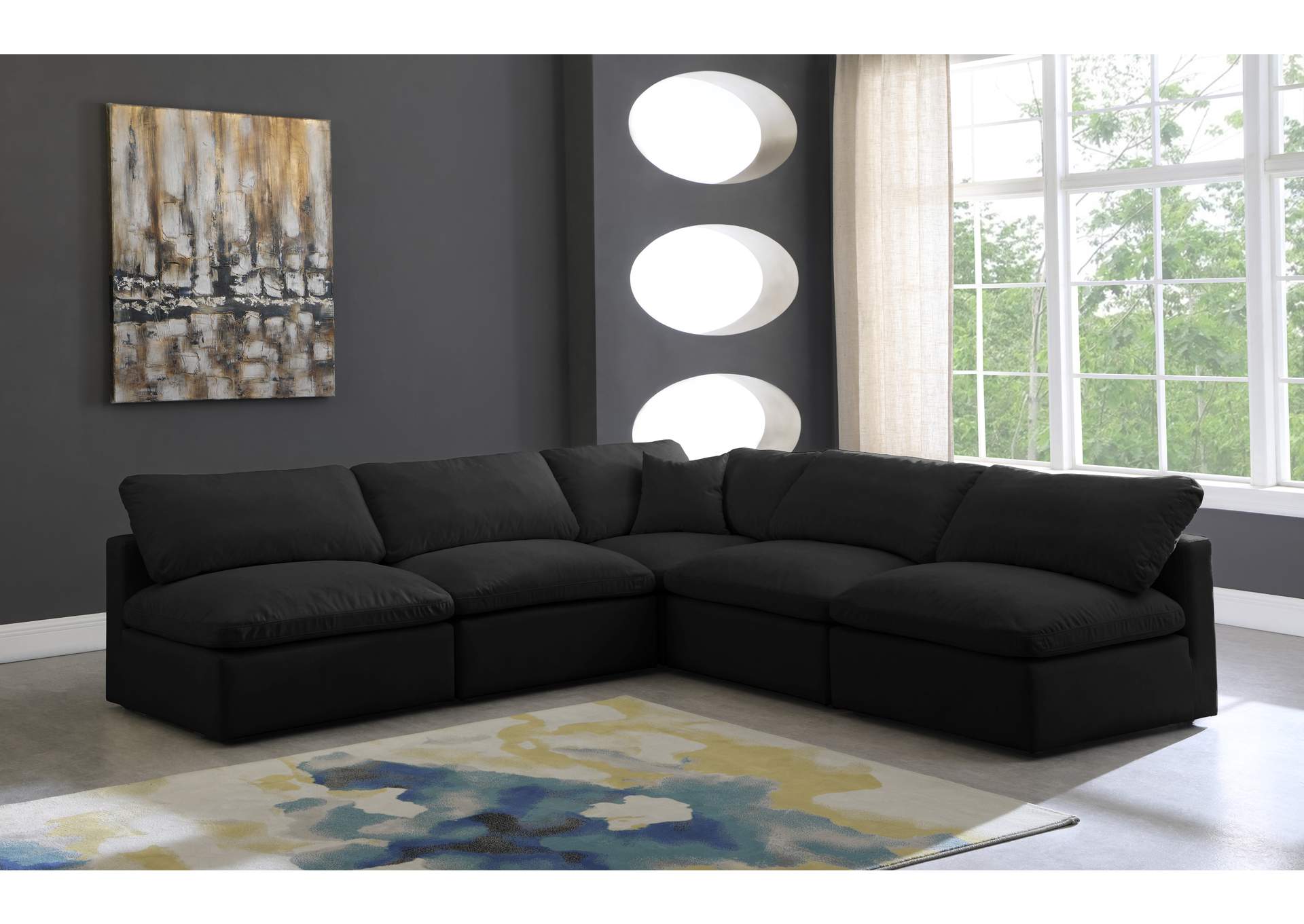 Plush Black Velvet Standard Comfort Modular Sectional,Meridian Furniture