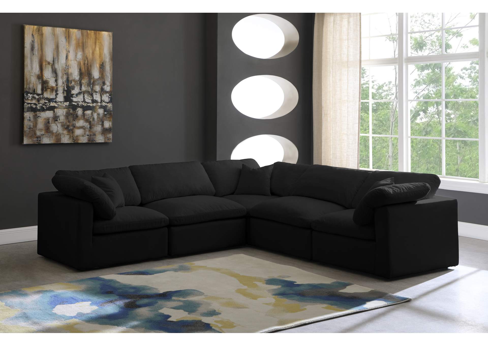 Plush Black Velvet Standard Comfort Modular Sectional,Meridian Furniture