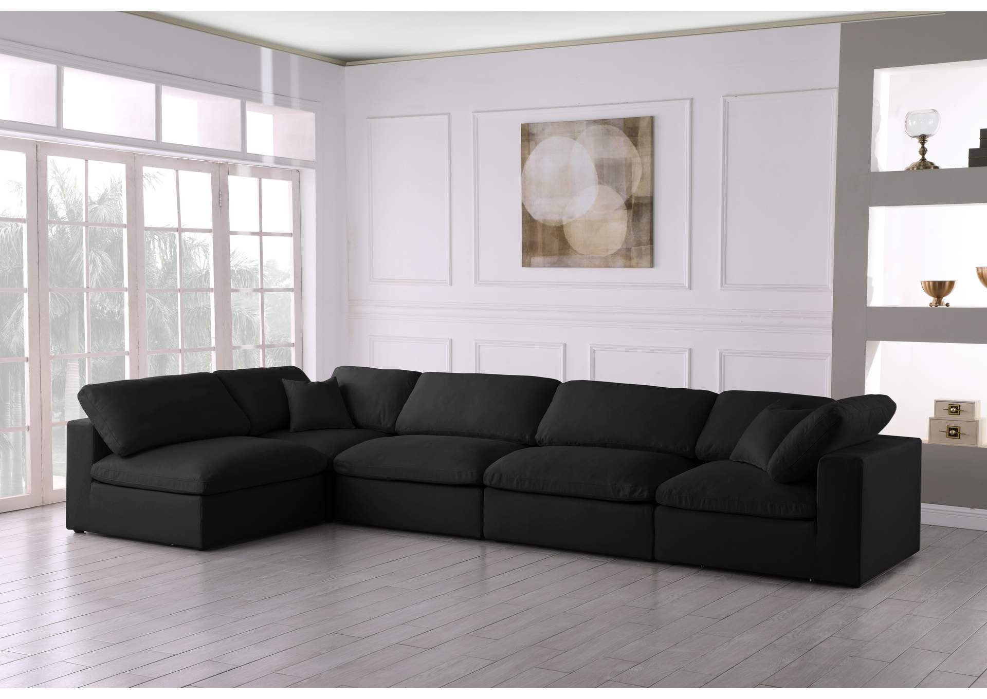 Plush Black Velvet Standard Comfort Modular Sectional,Meridian Furniture