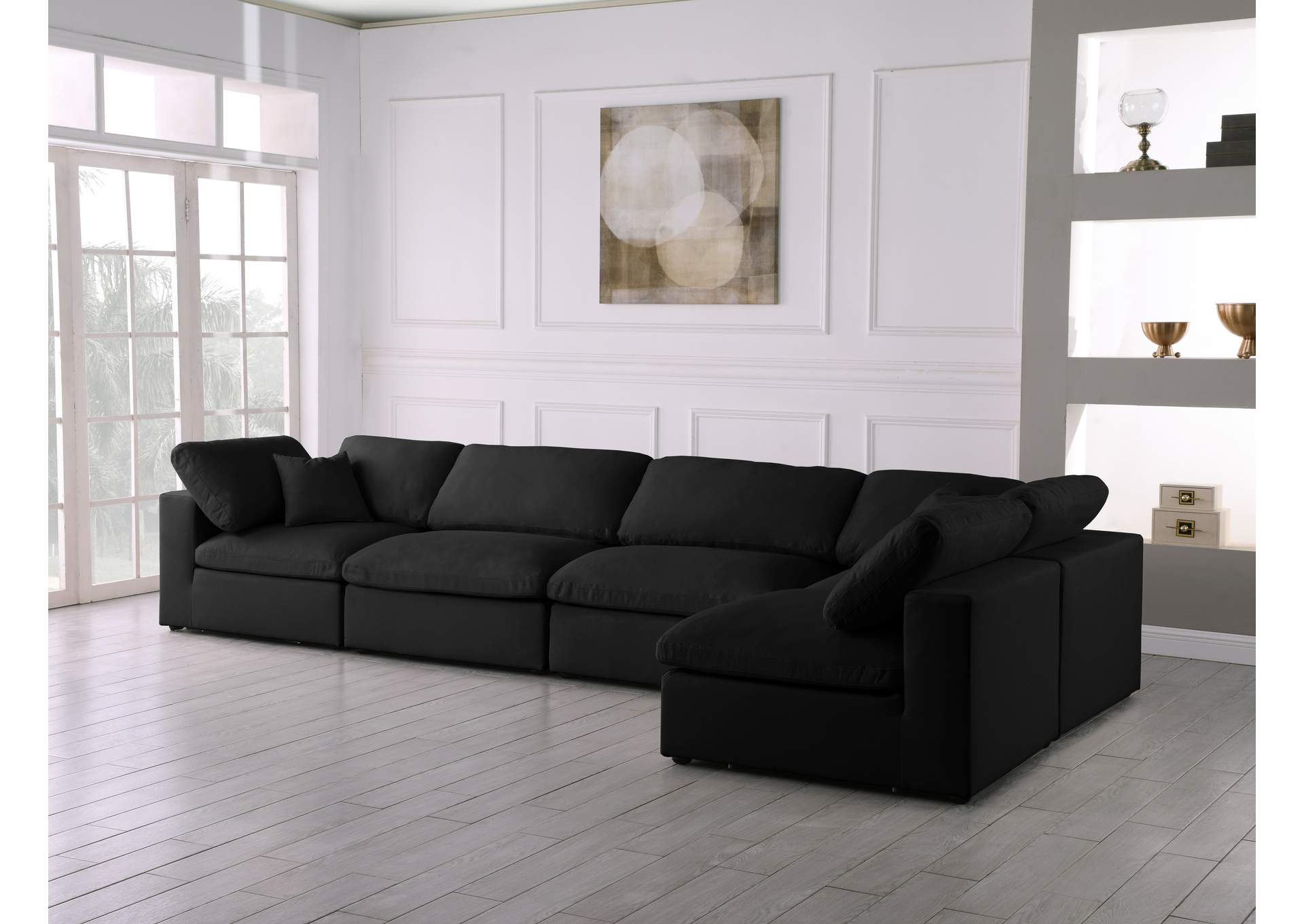 Plush Black Velvet Standard Comfort Modular Sectional,Meridian Furniture