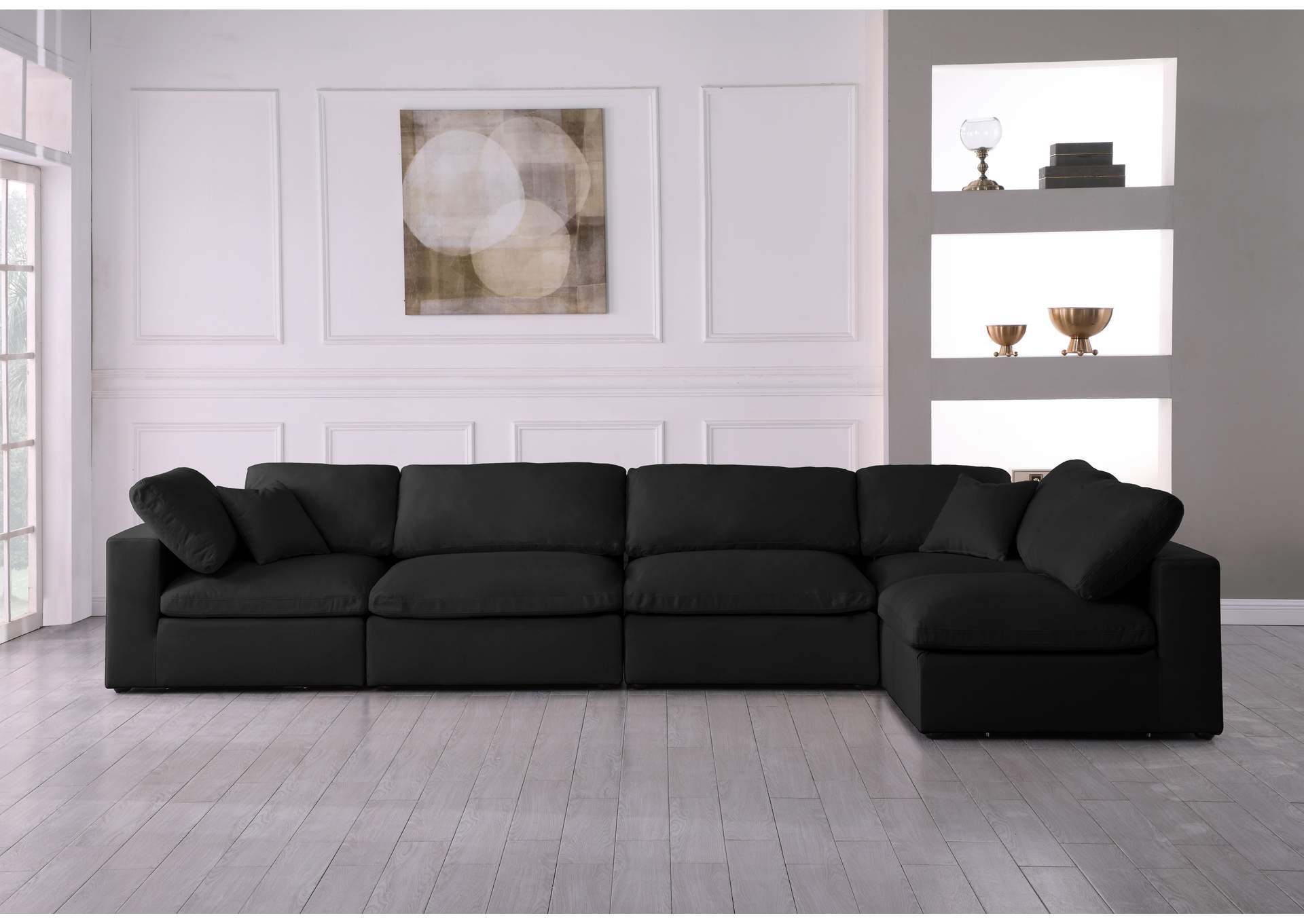 Plush Black Velvet Standard Comfort Modular Sectional,Meridian Furniture