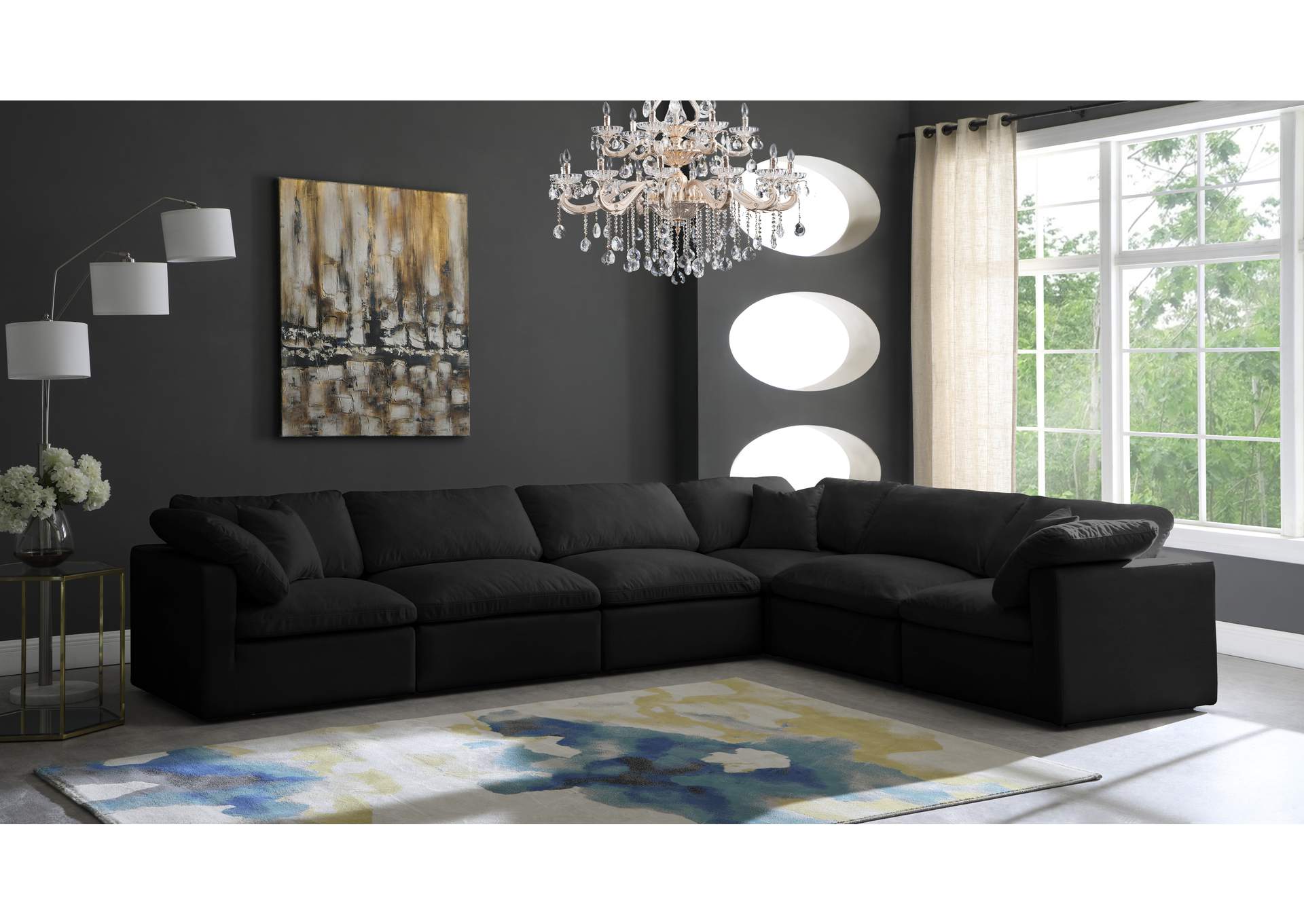 Plush Black Velvet Standard Comfort Modular Sectional,Meridian Furniture