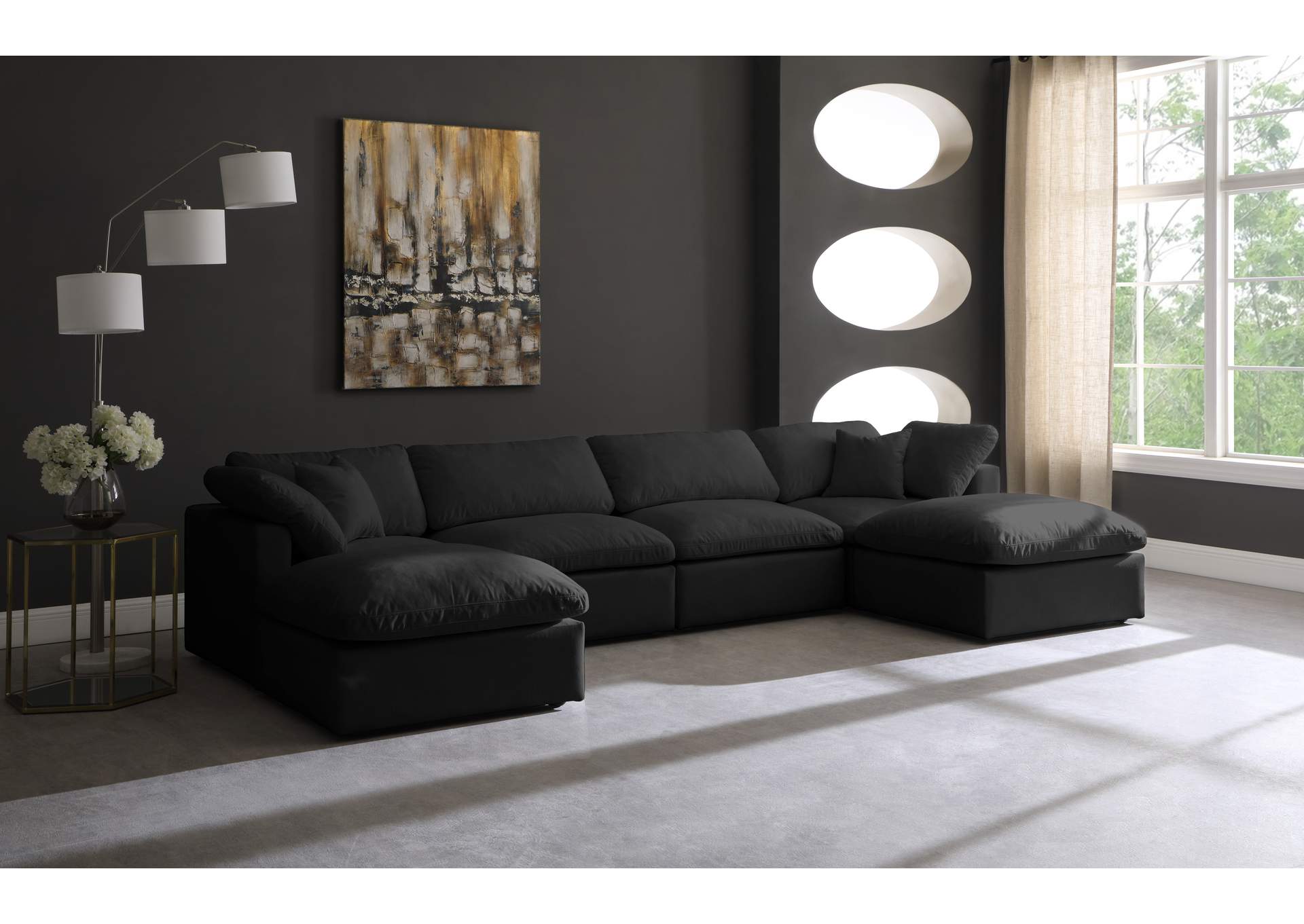 Plush Black Velvet Standard Comfort Modular Sectional,Meridian Furniture