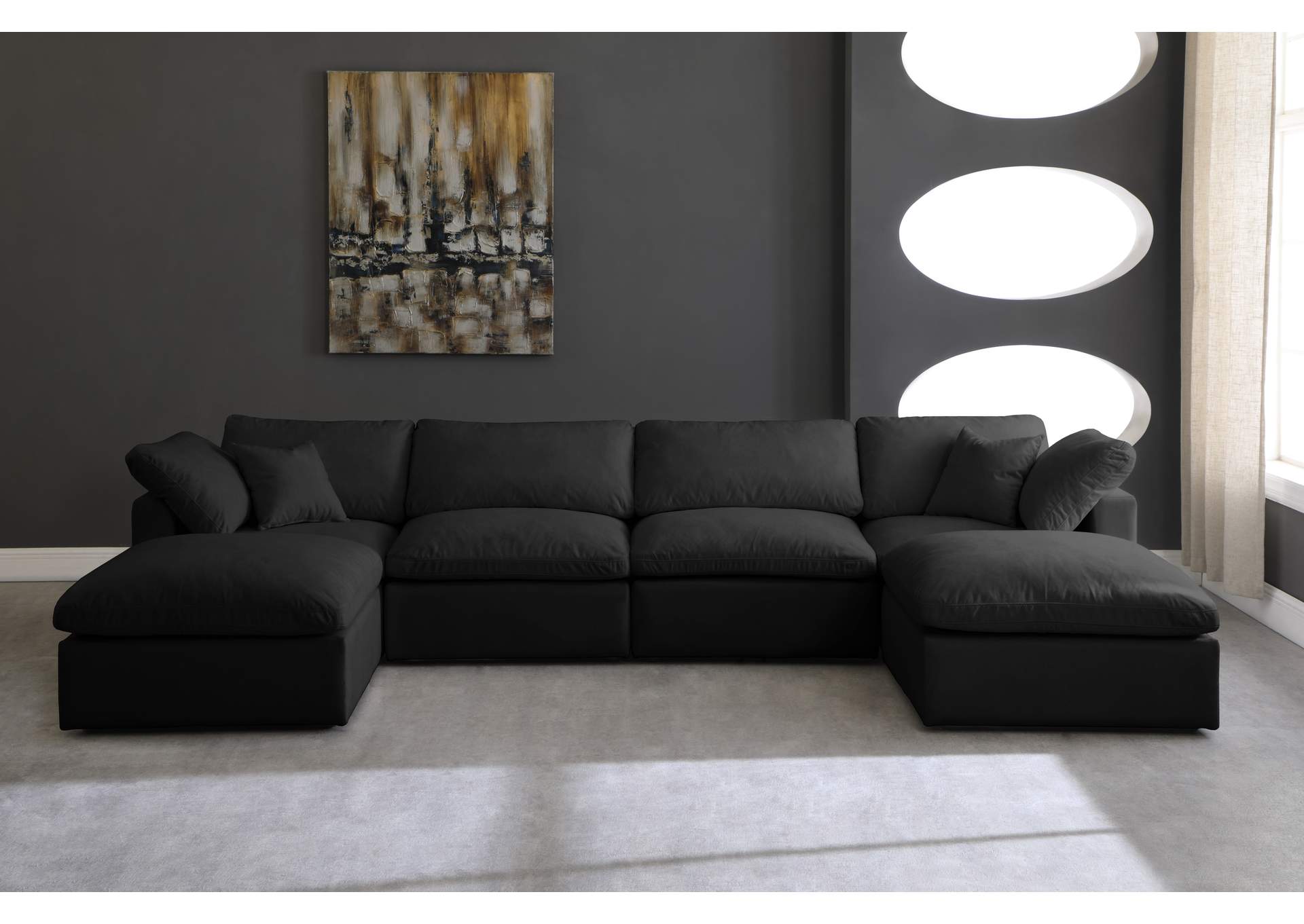 Plush Black Velvet Standard Comfort Modular Sectional,Meridian Furniture