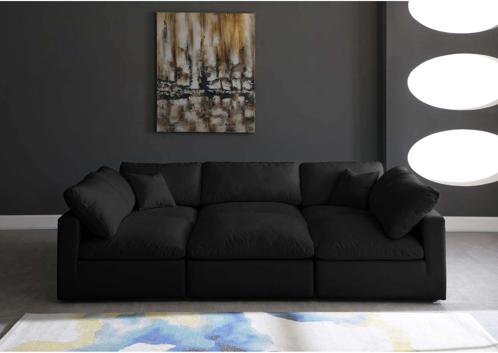 Plush Black Velvet Standard Comfort Modular Sectional,Meridian Furniture