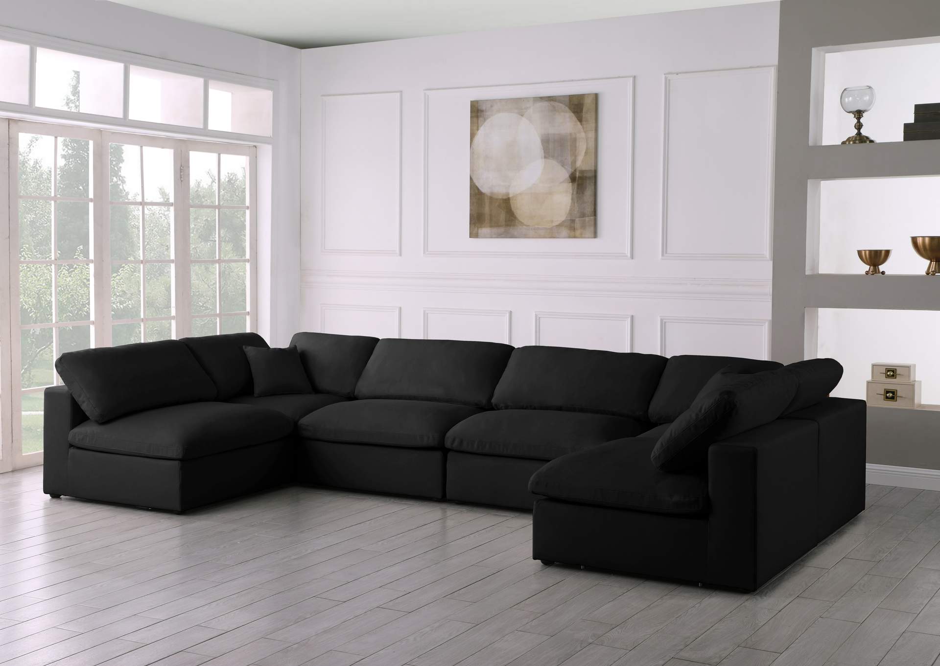 Plush Black Velvet Standard Comfort Modular Sectional,Meridian Furniture