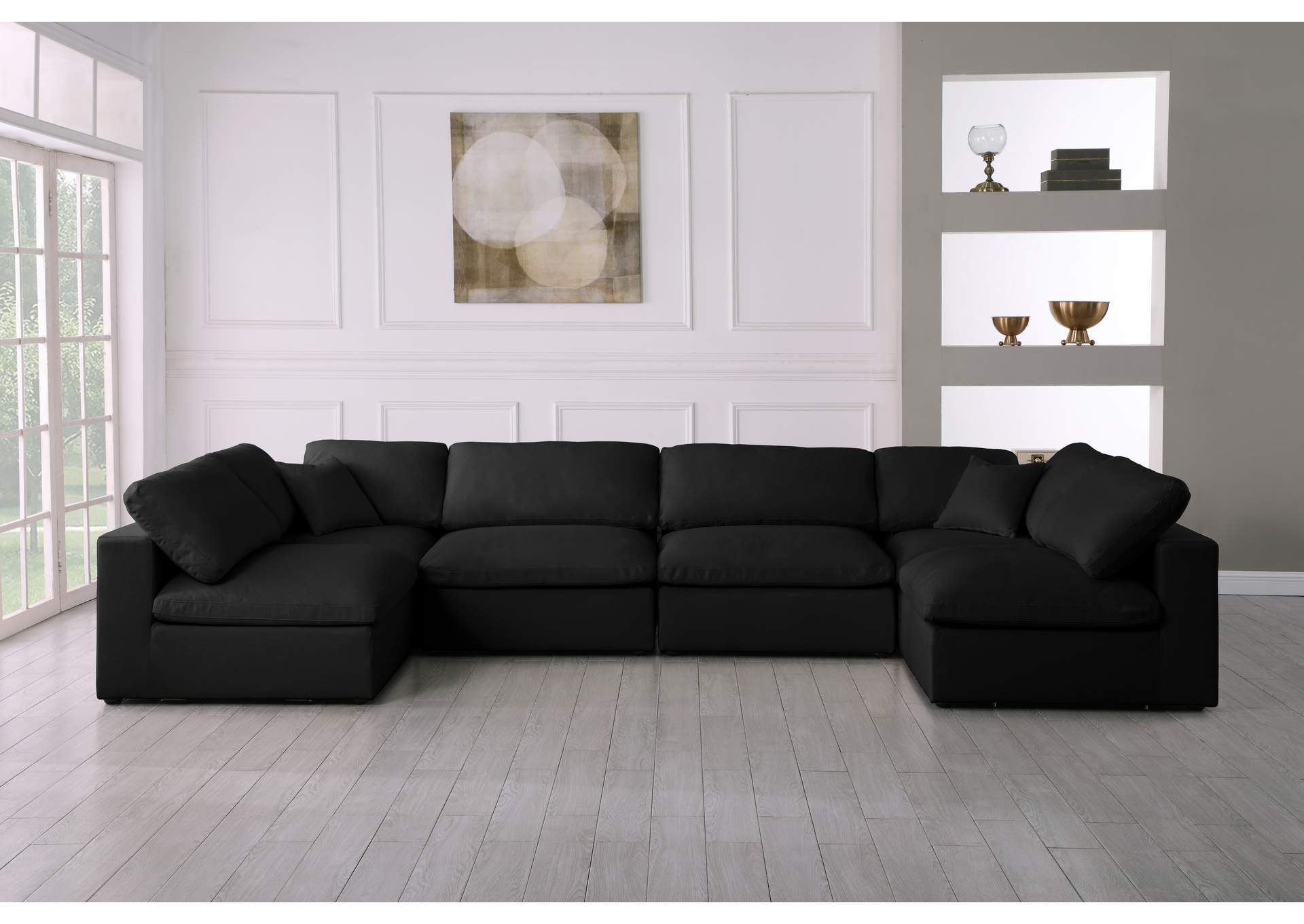 Plush Black Velvet Standard Comfort Modular Sectional,Meridian Furniture