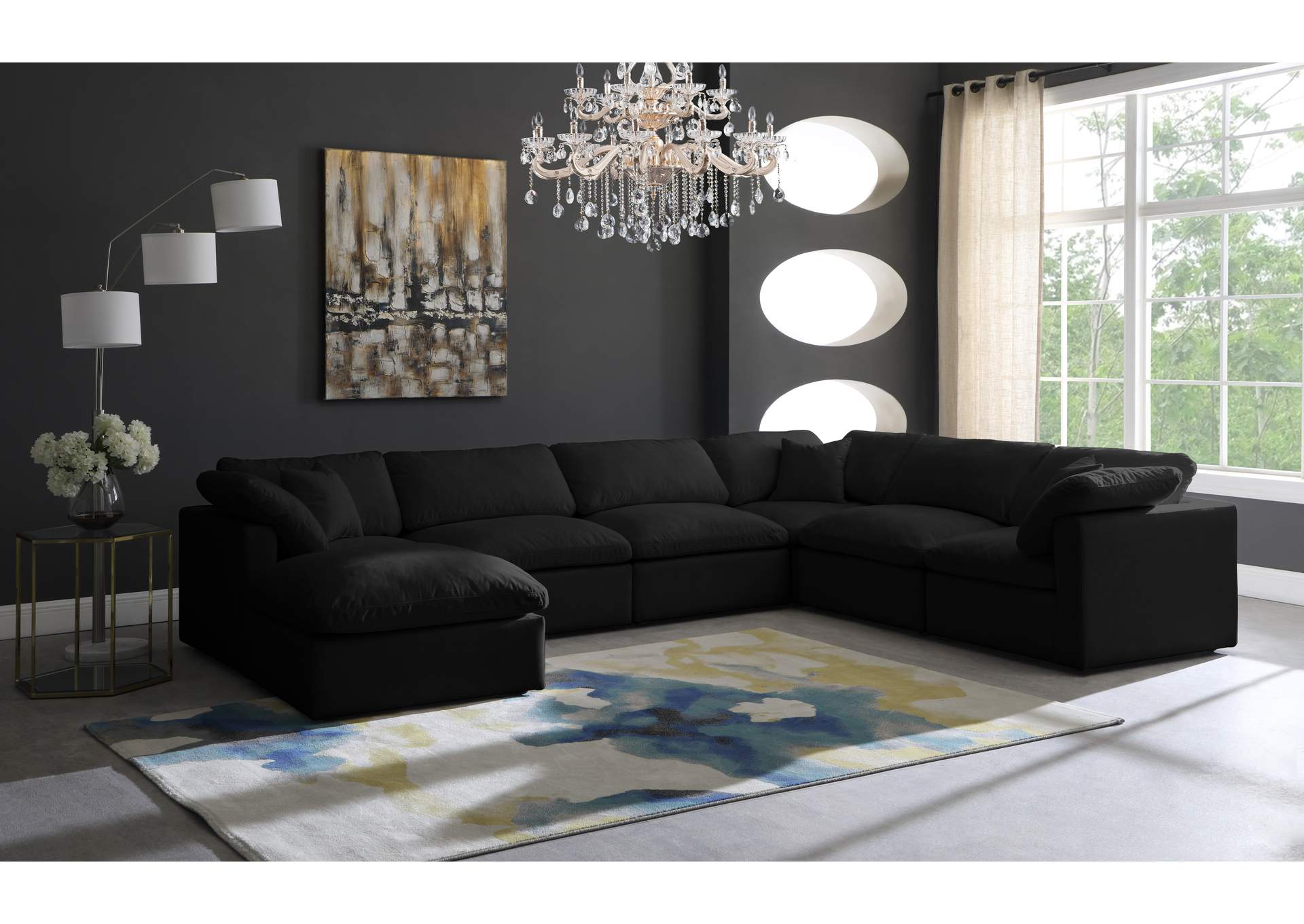 Plush Black Velvet Standard Comfort Modular Sectional,Meridian Furniture