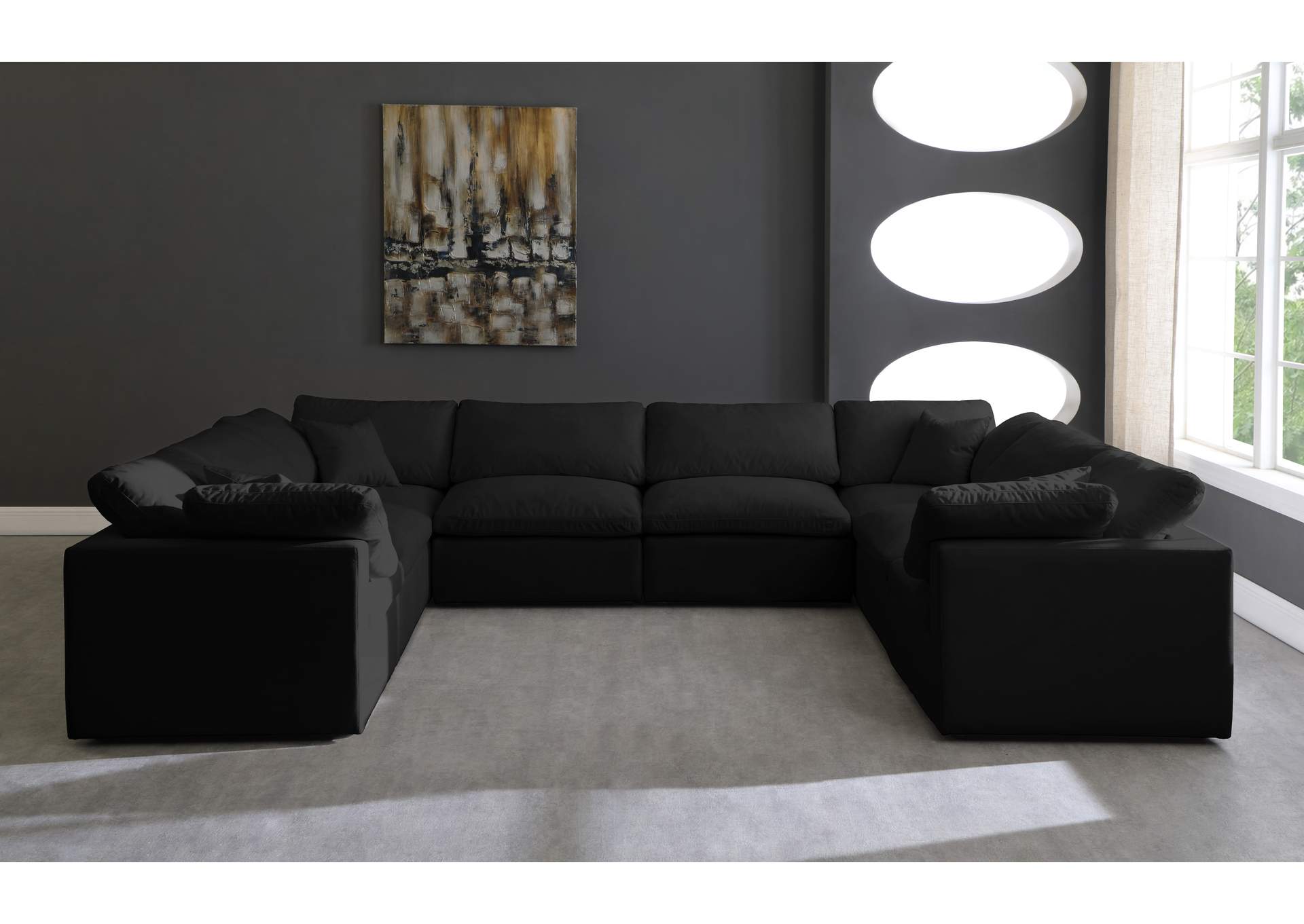 Plush Black Velvet Standard Comfort Modular Sectional,Meridian Furniture