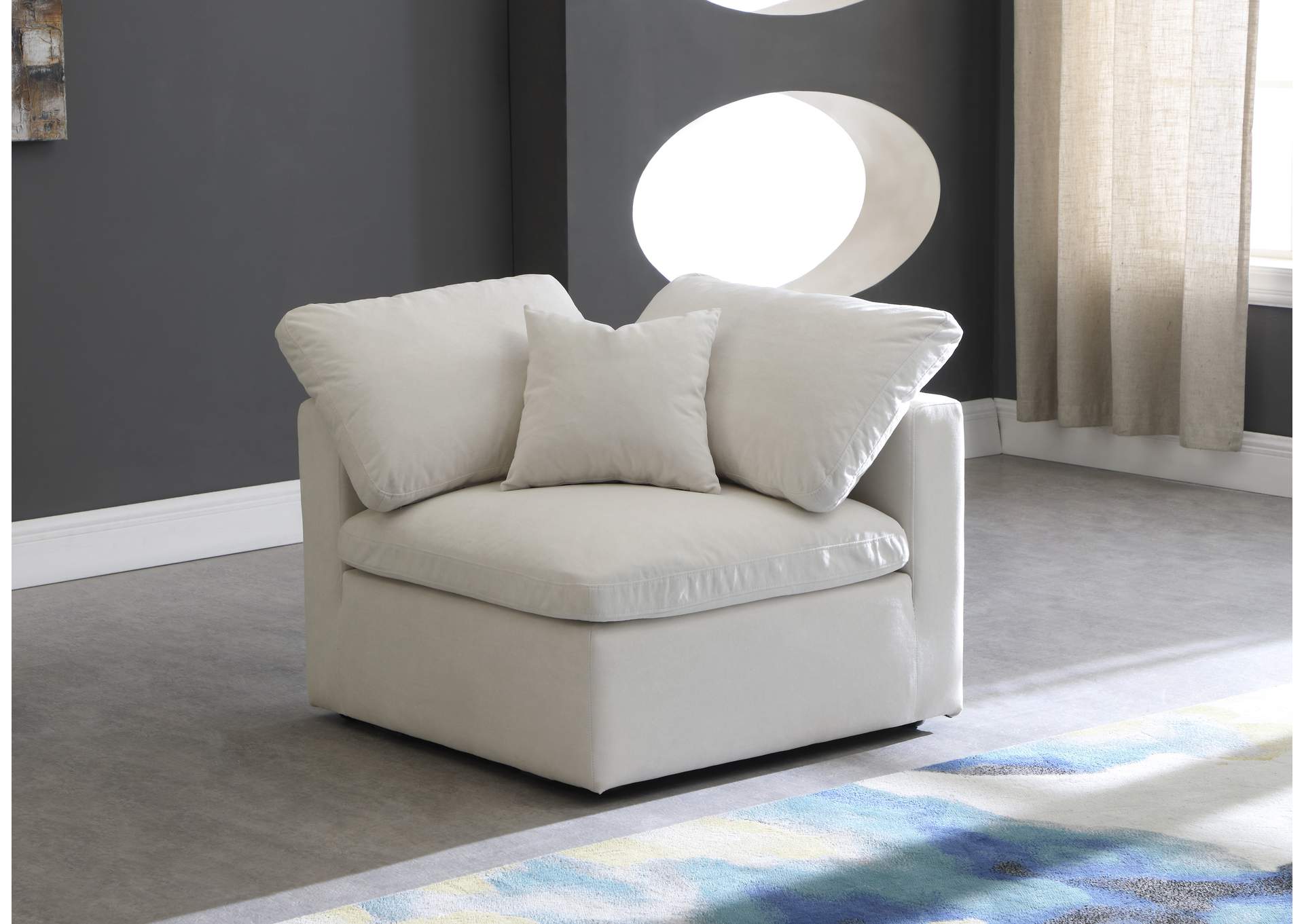 Plush Cream Velvet Standard Cloud Modular Corner Chair,Meridian Furniture