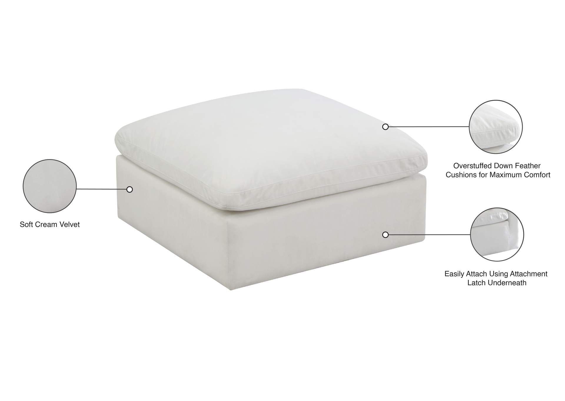 Plush Cream Velvet Standard Comfort Modular Ottoman,Meridian Furniture