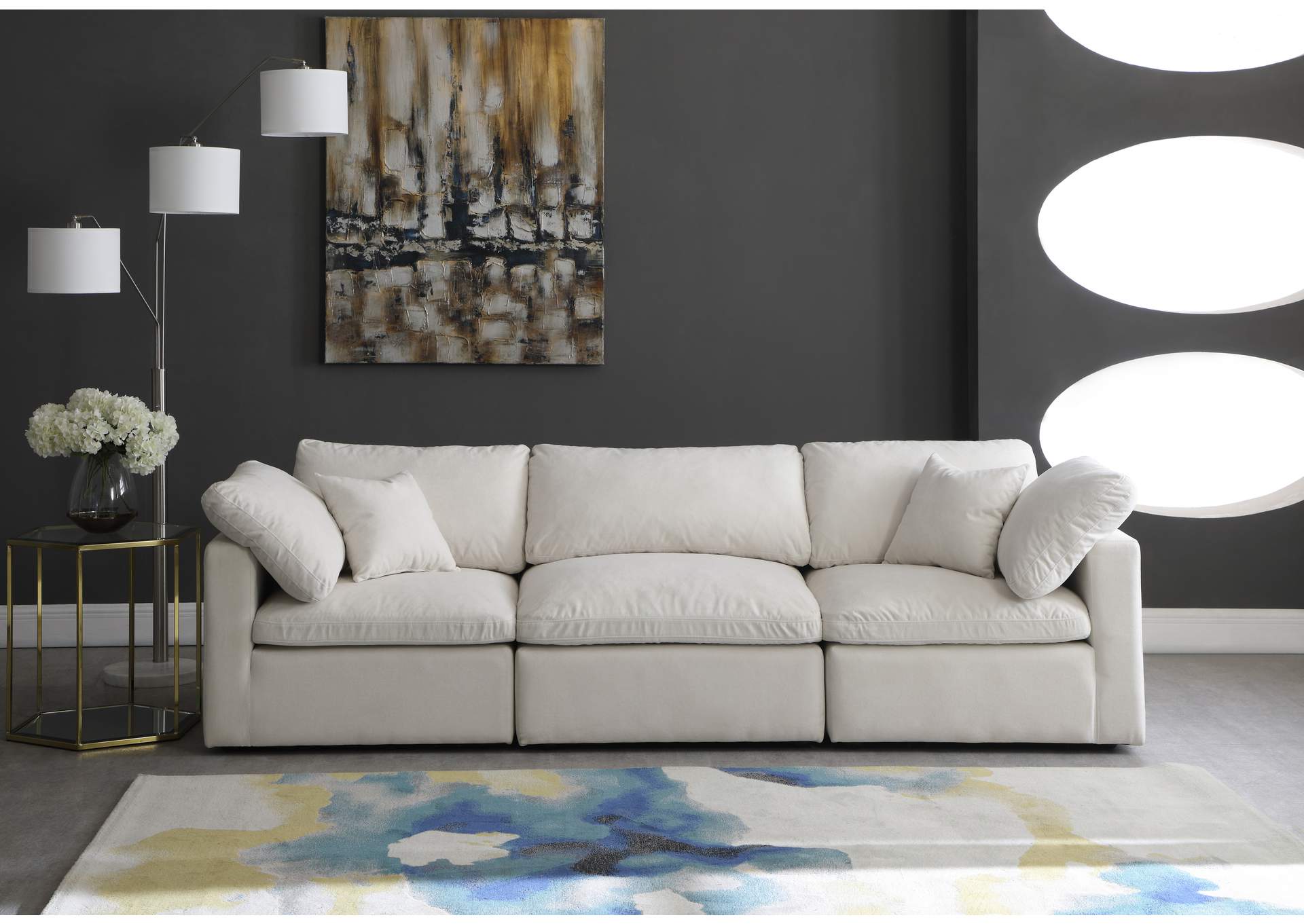 Plush Cream Velvet Standard Comfort Modular Sofa,Meridian Furniture