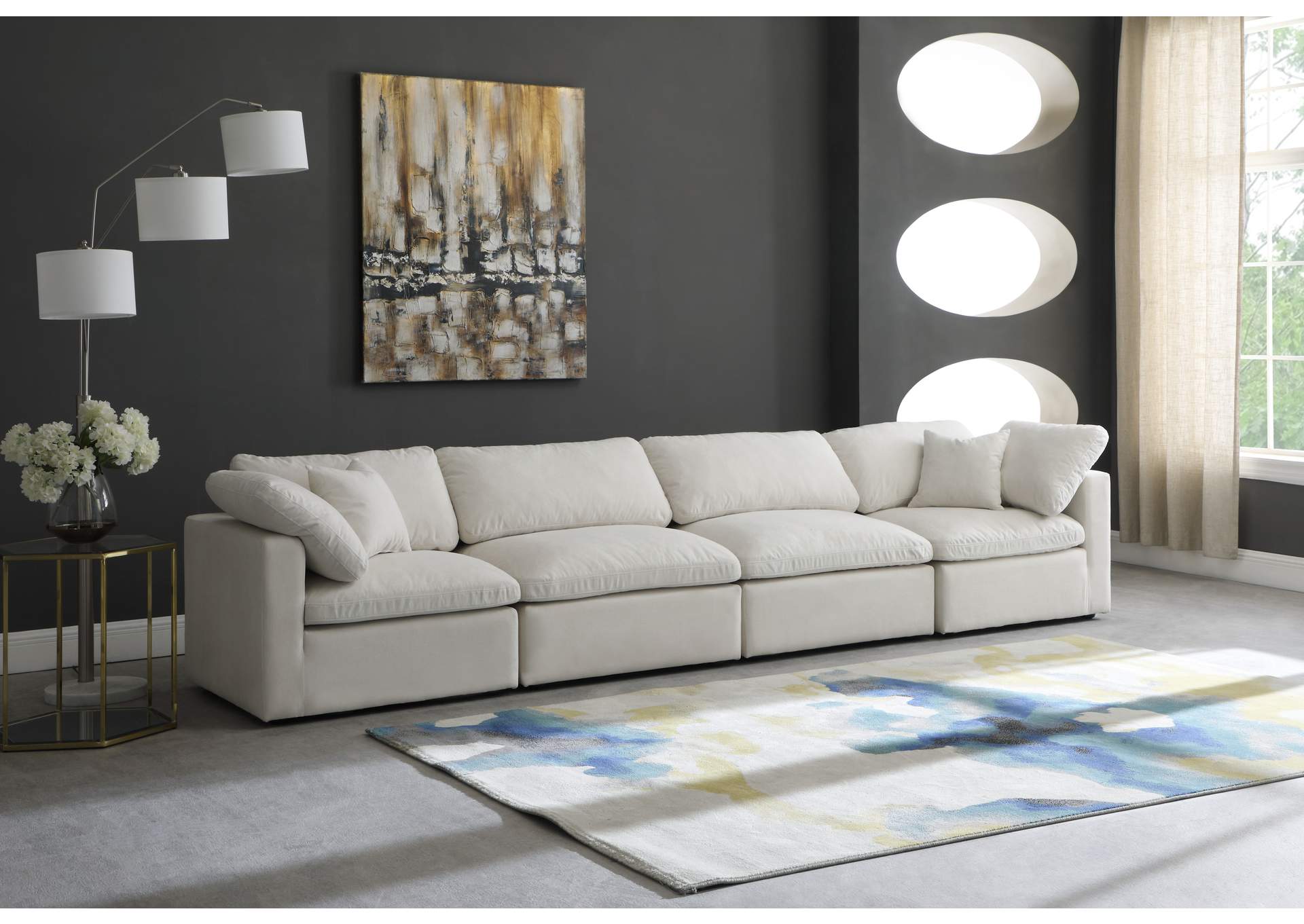 Plush Cream Velvet Standard Comfort Modular Sofa,Meridian Furniture