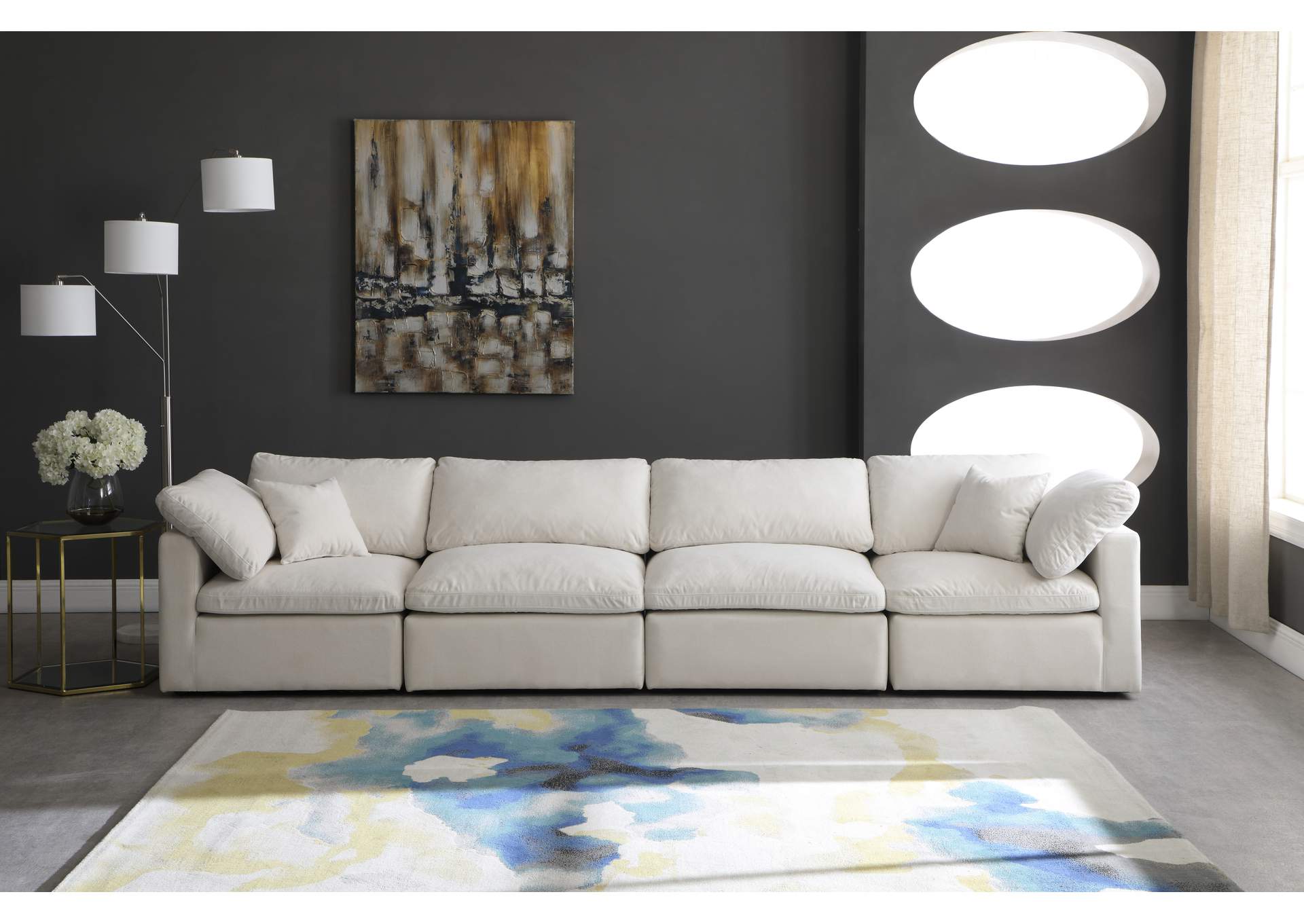 Plush Cream Velvet Standard Comfort Modular Sofa,Meridian Furniture