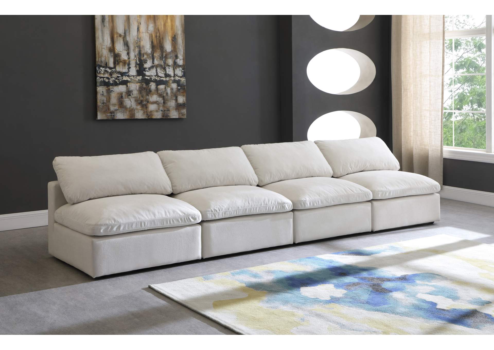 Plush Cream Velvet Standard Comfort Modular Sofa,Meridian Furniture