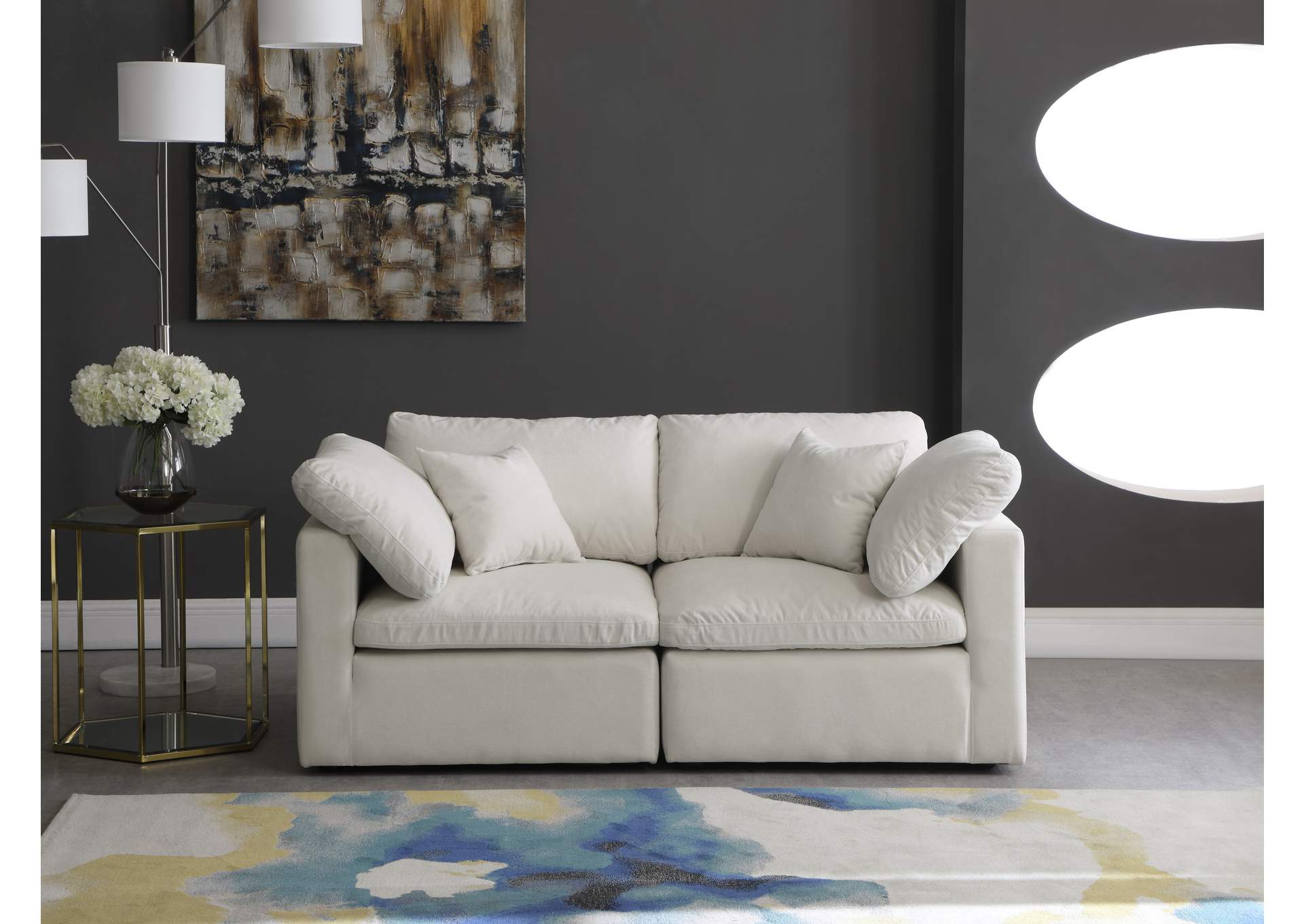 Plush Cream Velvet Standard Comfort Modular Sofa,Meridian Furniture