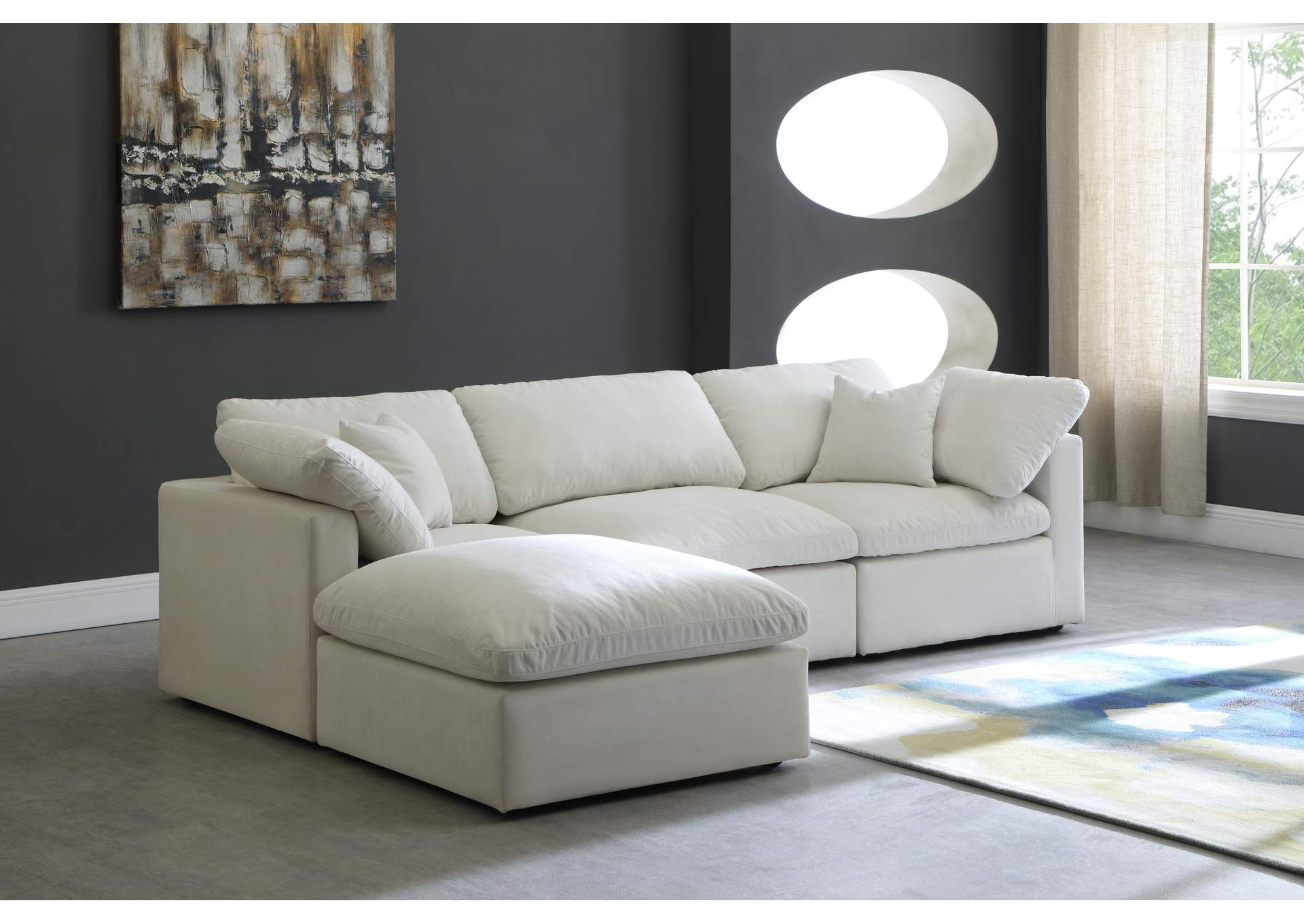 Plush Cream Velvet Standard Comfort Modular Sectional,Meridian Furniture