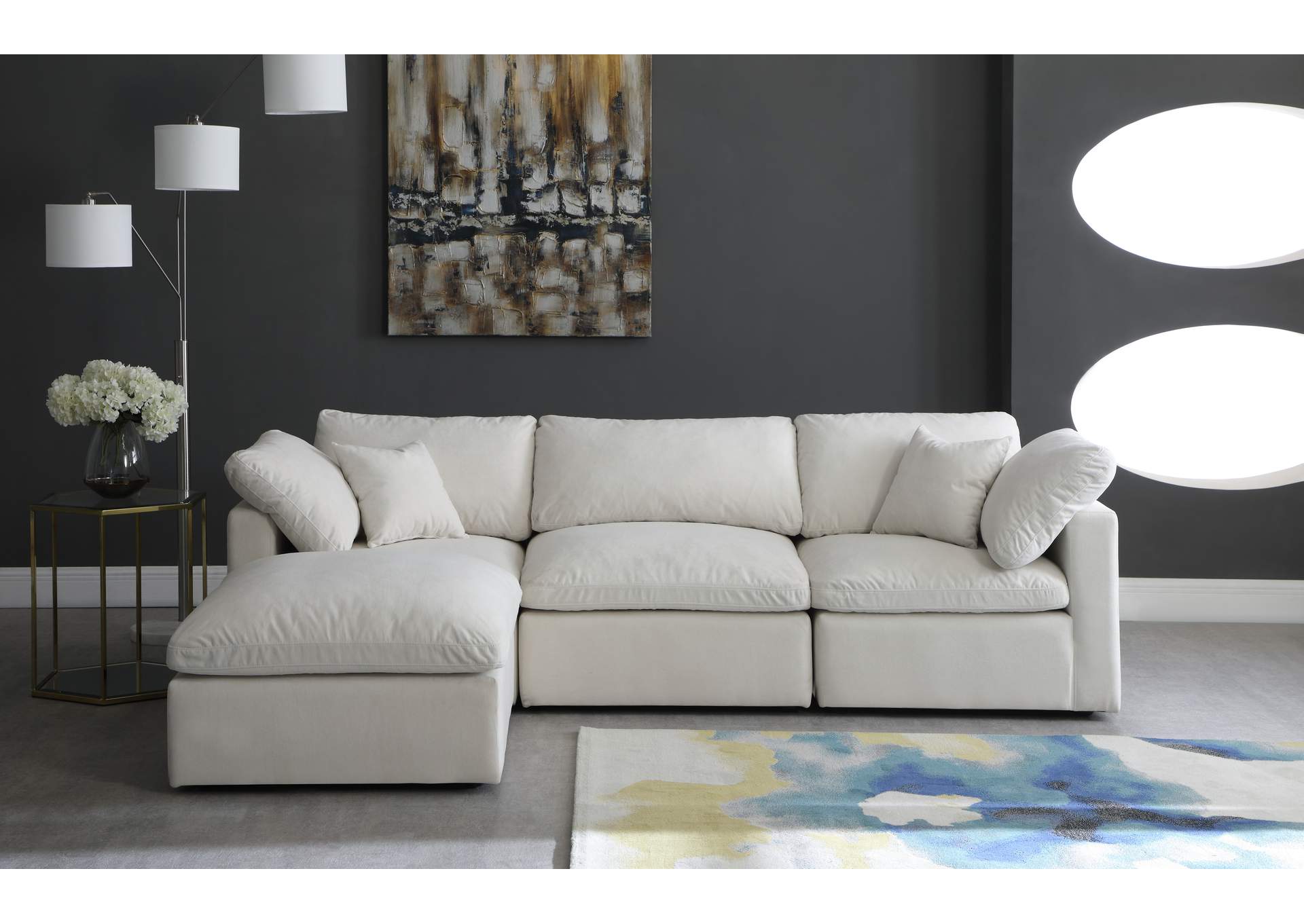 Plush Cream Velvet Standard Comfort Modular Sectional,Meridian Furniture