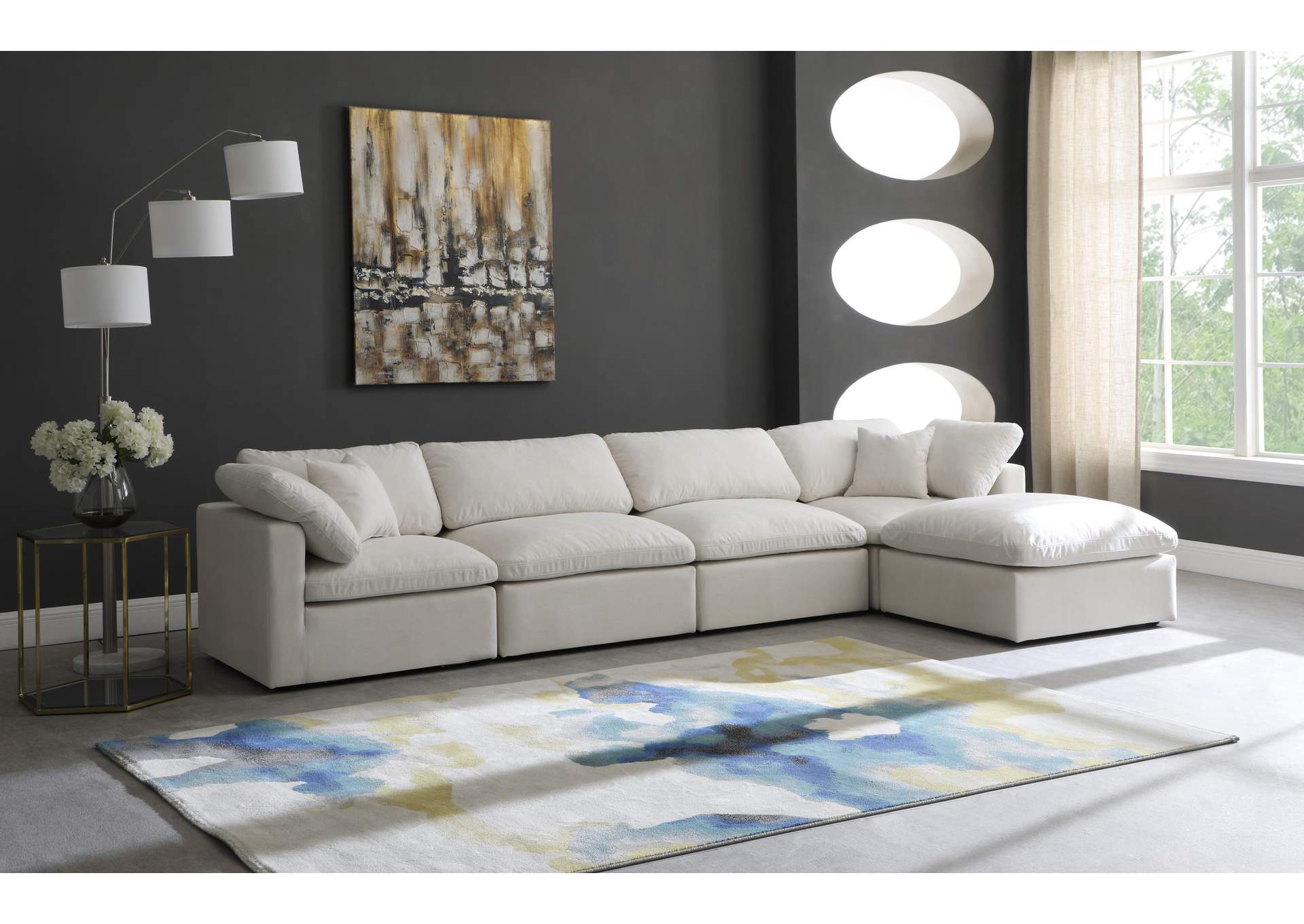 Plush Cream Velvet Standard Comfort Modular Sectional,Meridian Furniture