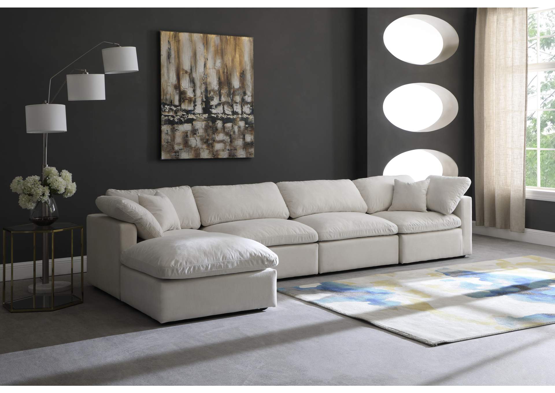 Plush Cream Velvet Standard Comfort Modular Sectional,Meridian Furniture