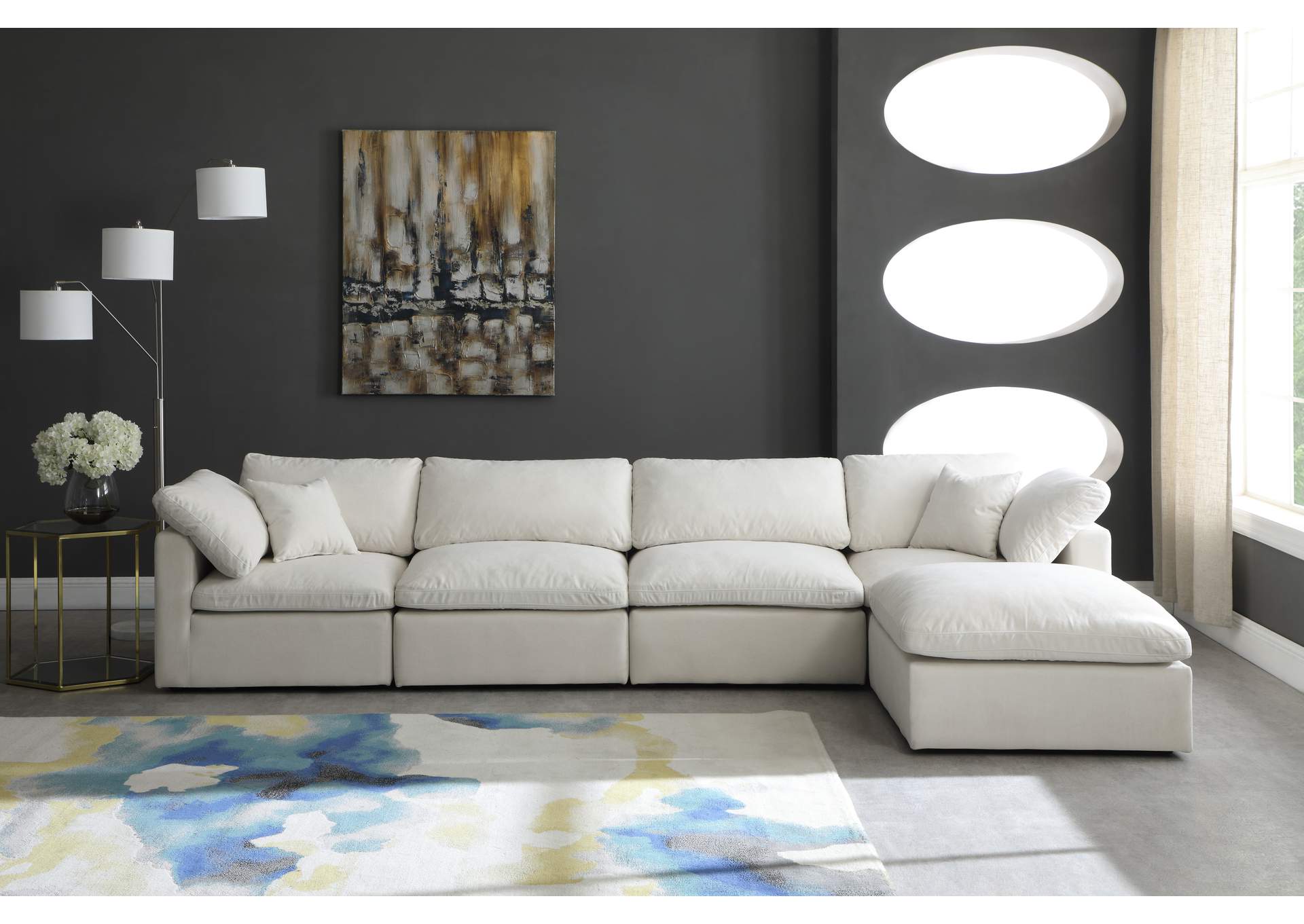 Plush Cream Velvet Standard Comfort Modular Sectional,Meridian Furniture