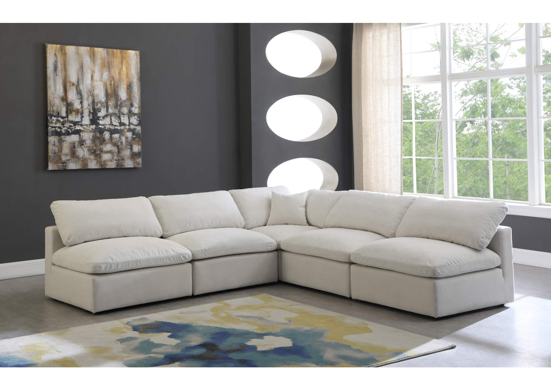 Plush Cream Velvet Standard Comfort Modular Sectional,Meridian Furniture