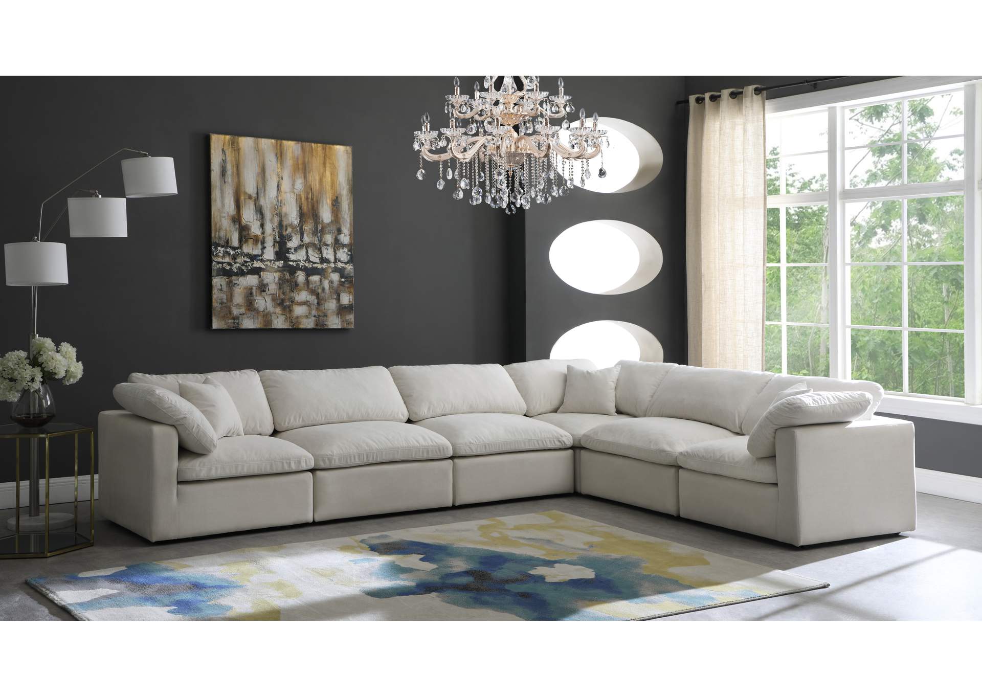 Plush Cream Velvet Standard Comfort Modular Sectional,Meridian Furniture