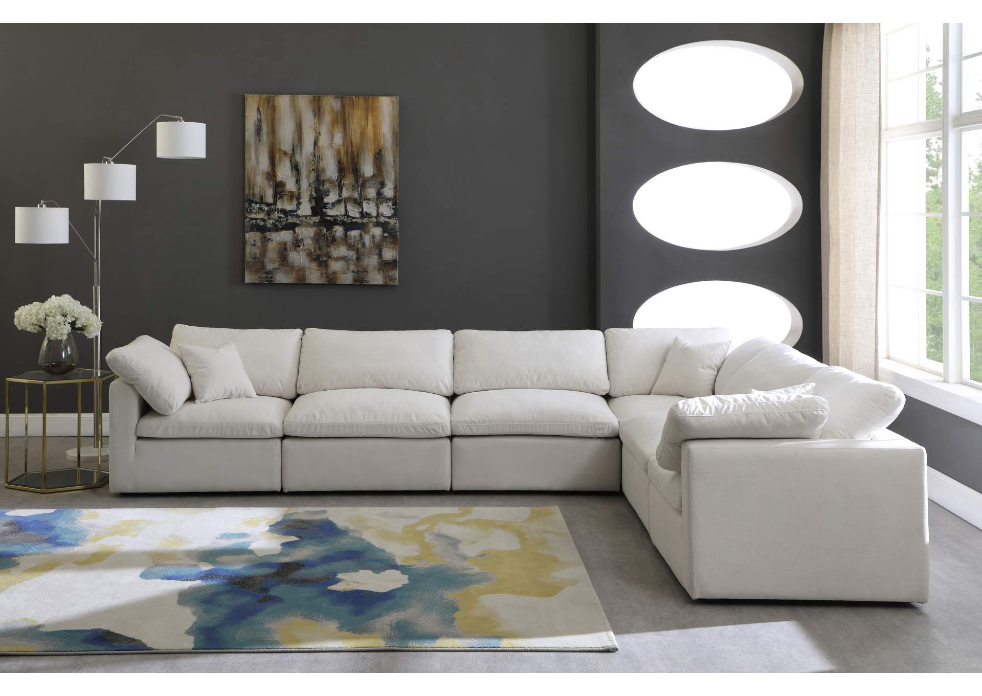 Plush Cream Velvet Standard Comfort Modular Sectional,Meridian Furniture