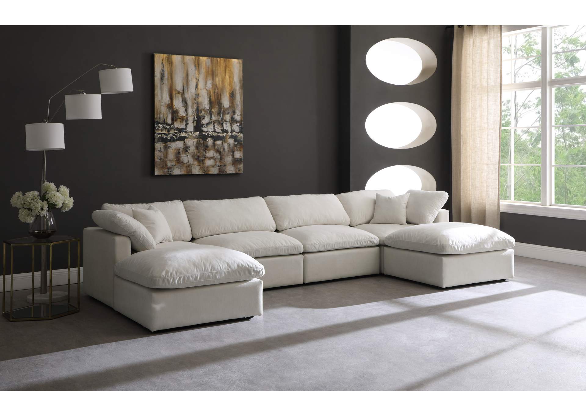 Plush Cream Velvet Standard Comfort Modular Sectional,Meridian Furniture