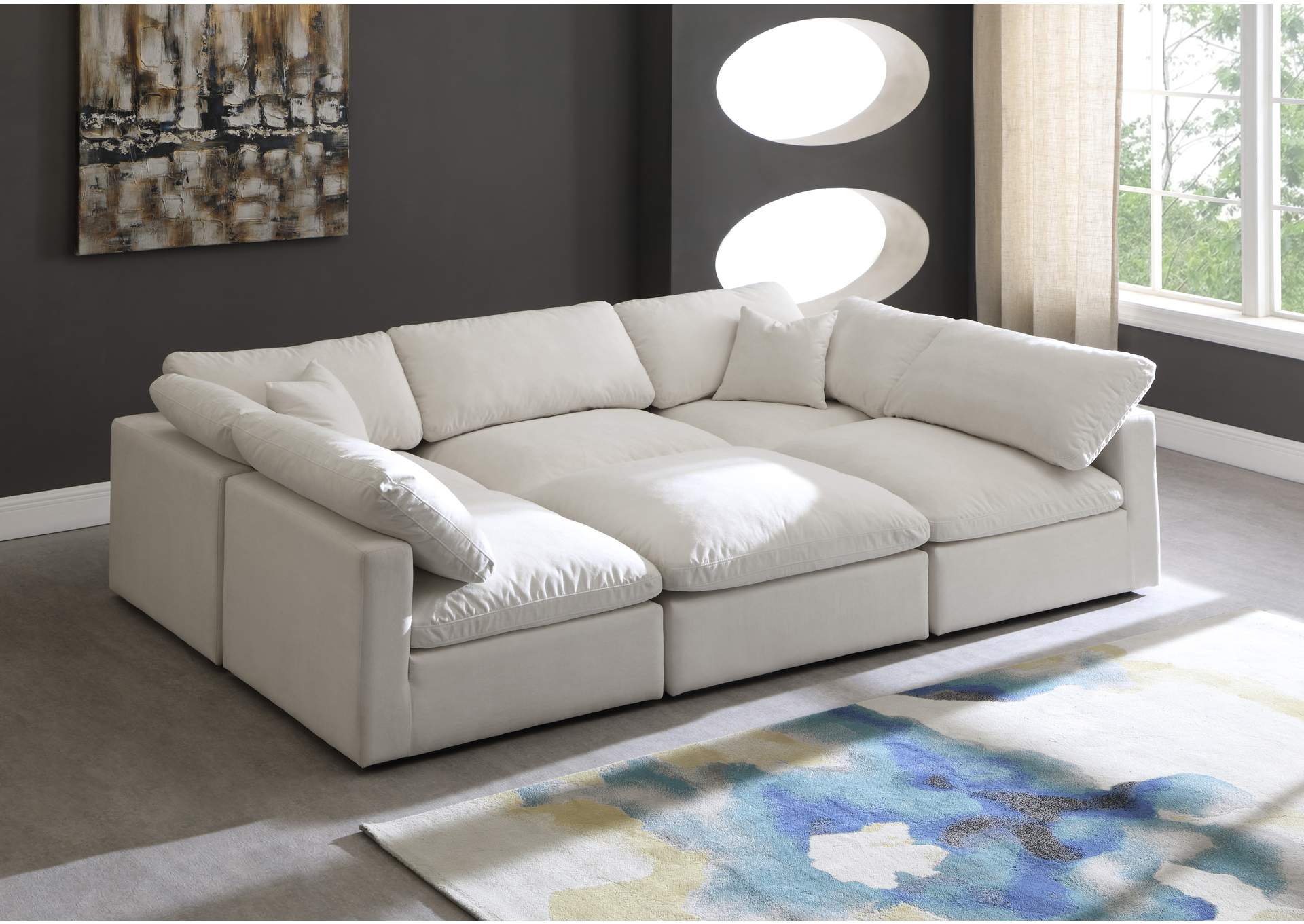 Plush Cream Velvet Standard Comfort Modular Sectional,Meridian Furniture